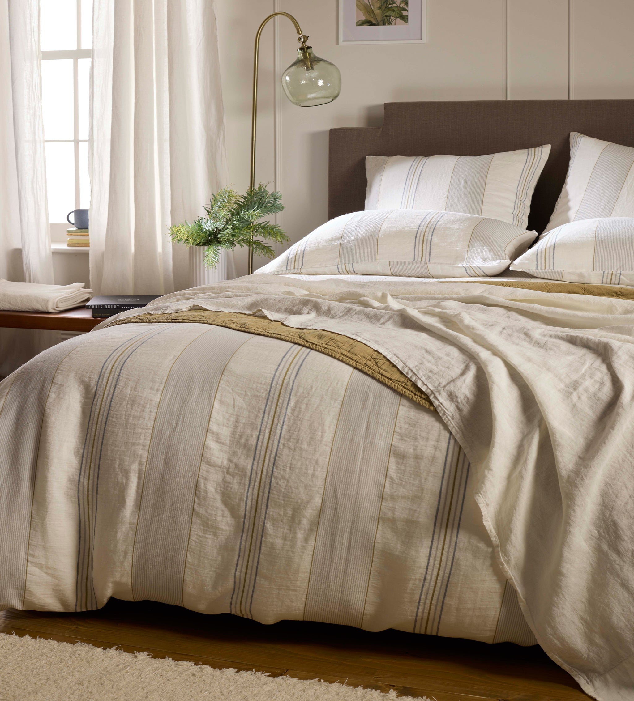 Cream Sophie Stripe 100% Linen Duvet Cover