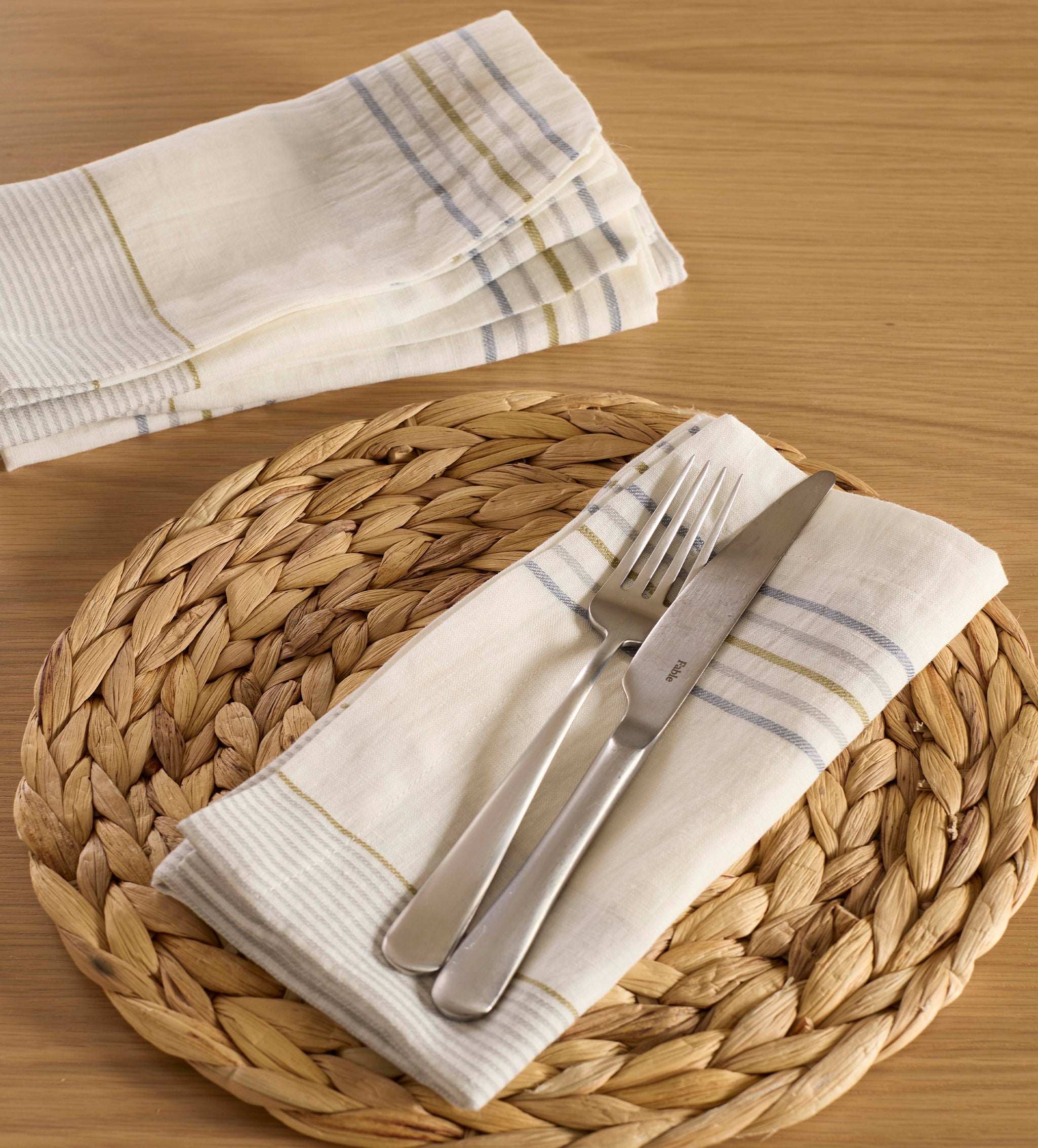 Cream Sophie Stripe 100% Linen Napkins - Set of 4