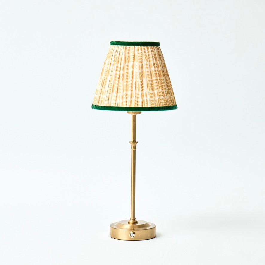 Yellow Patola Lampshade with Velvet Trim