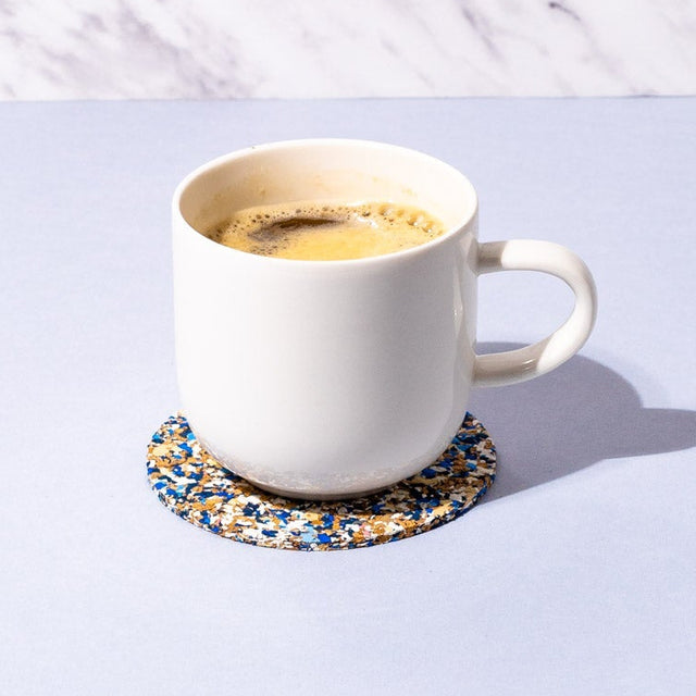 Blue Speckled Round Cork Coasters | Set of 4