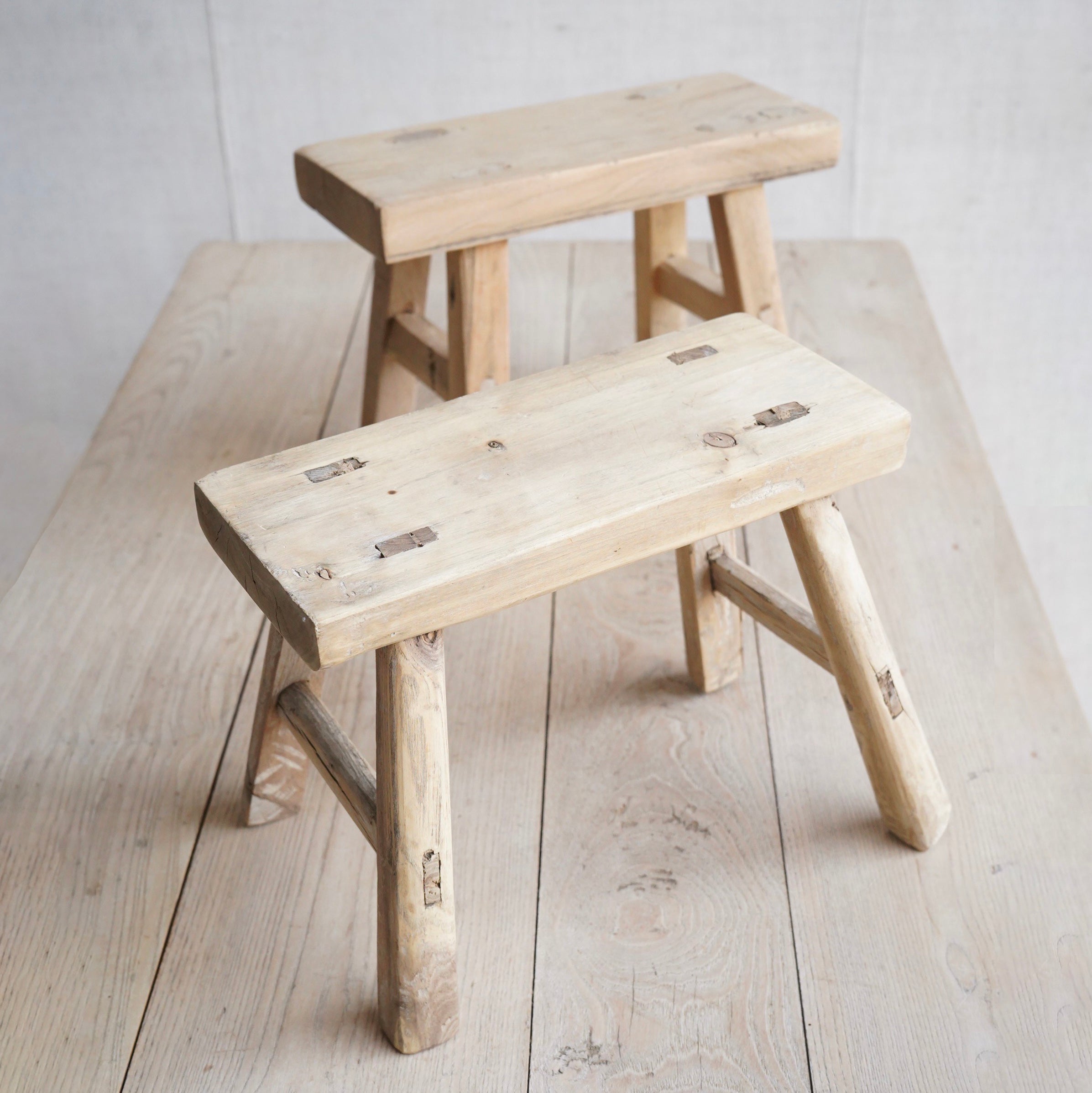 Pair of Mini Elm Stools