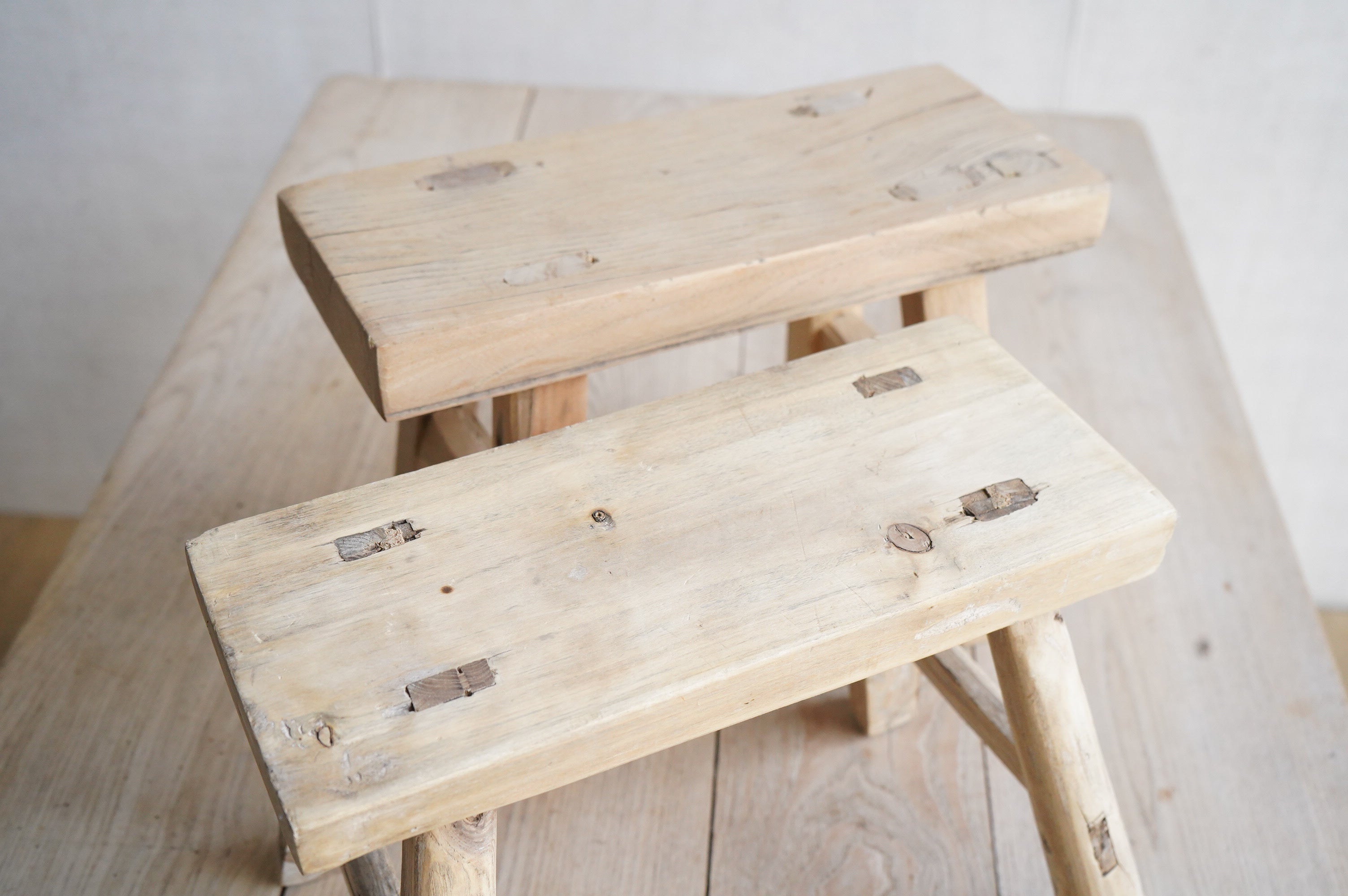 Pair of Mini Elm Stools