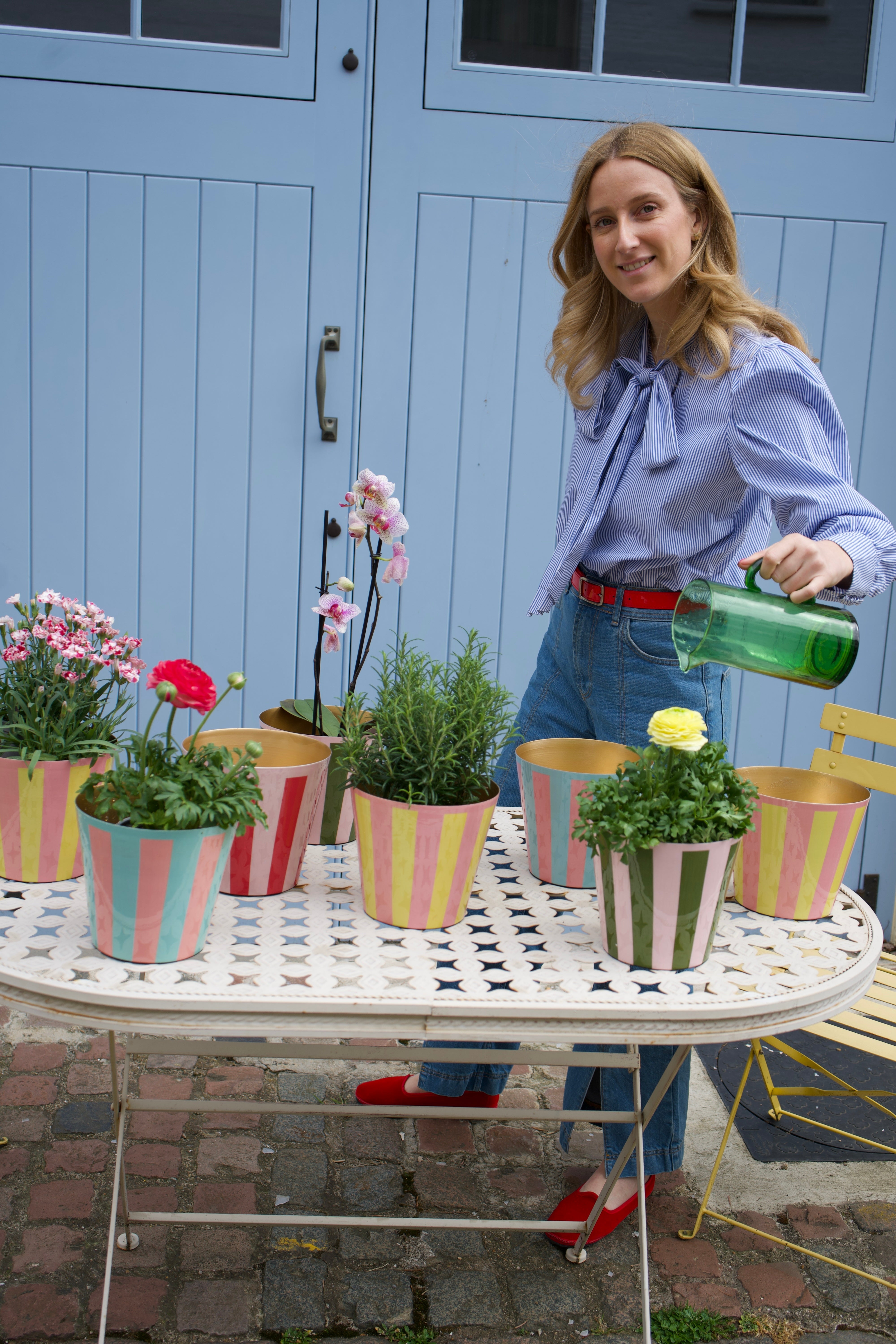 The Penny Planter in Pink and Blue Stripe