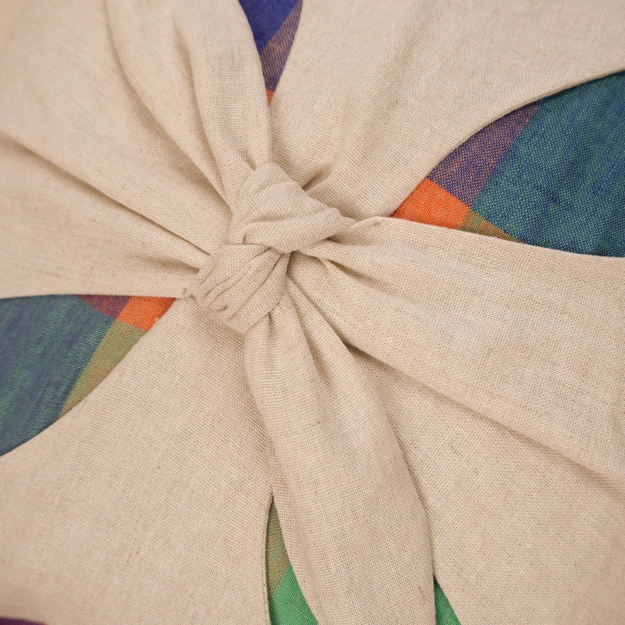 Tie-front rainbow check cushion