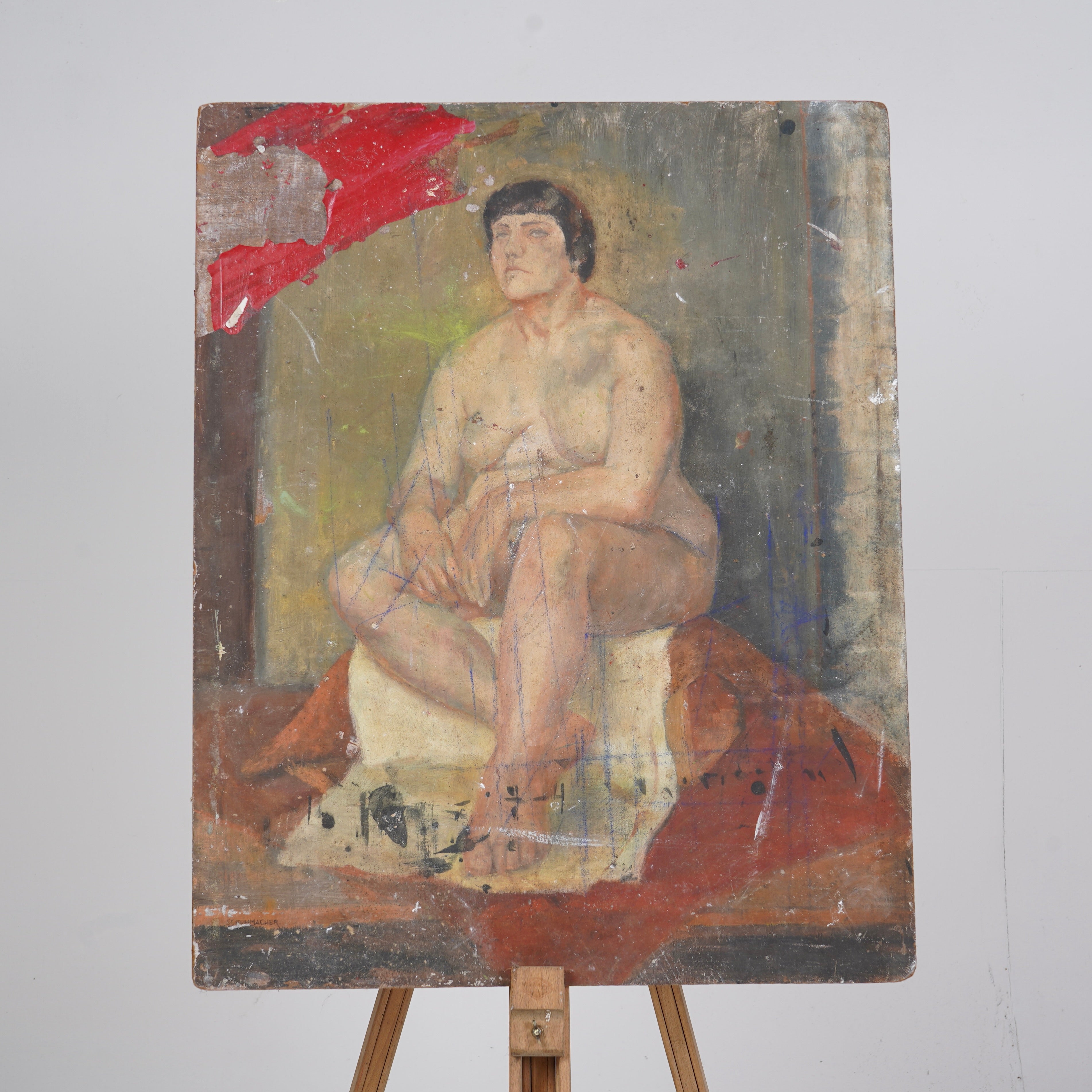 Female Nude Oil On Board Painting