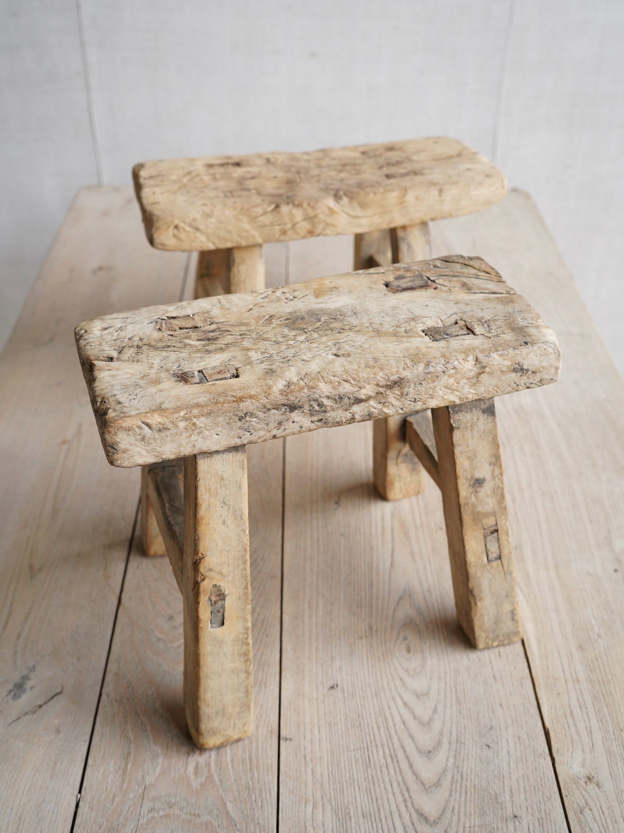 Pair of Mini Elm Stools