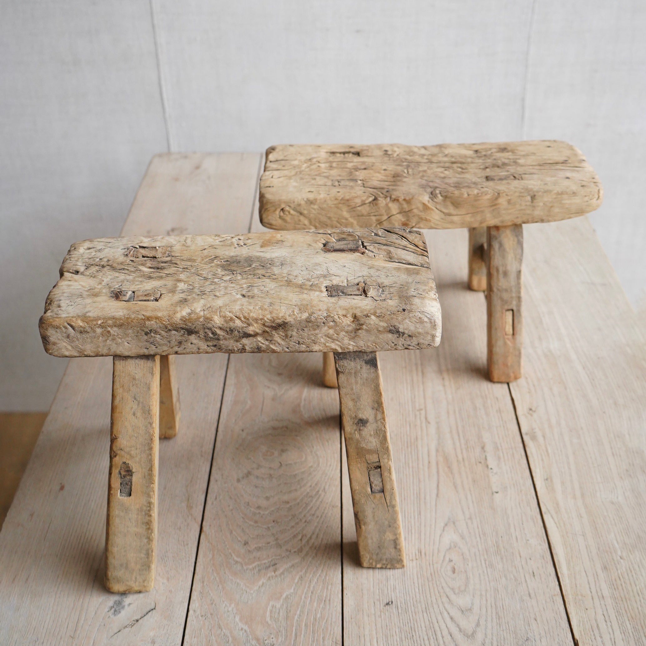 Pair of Mini Elm Stools