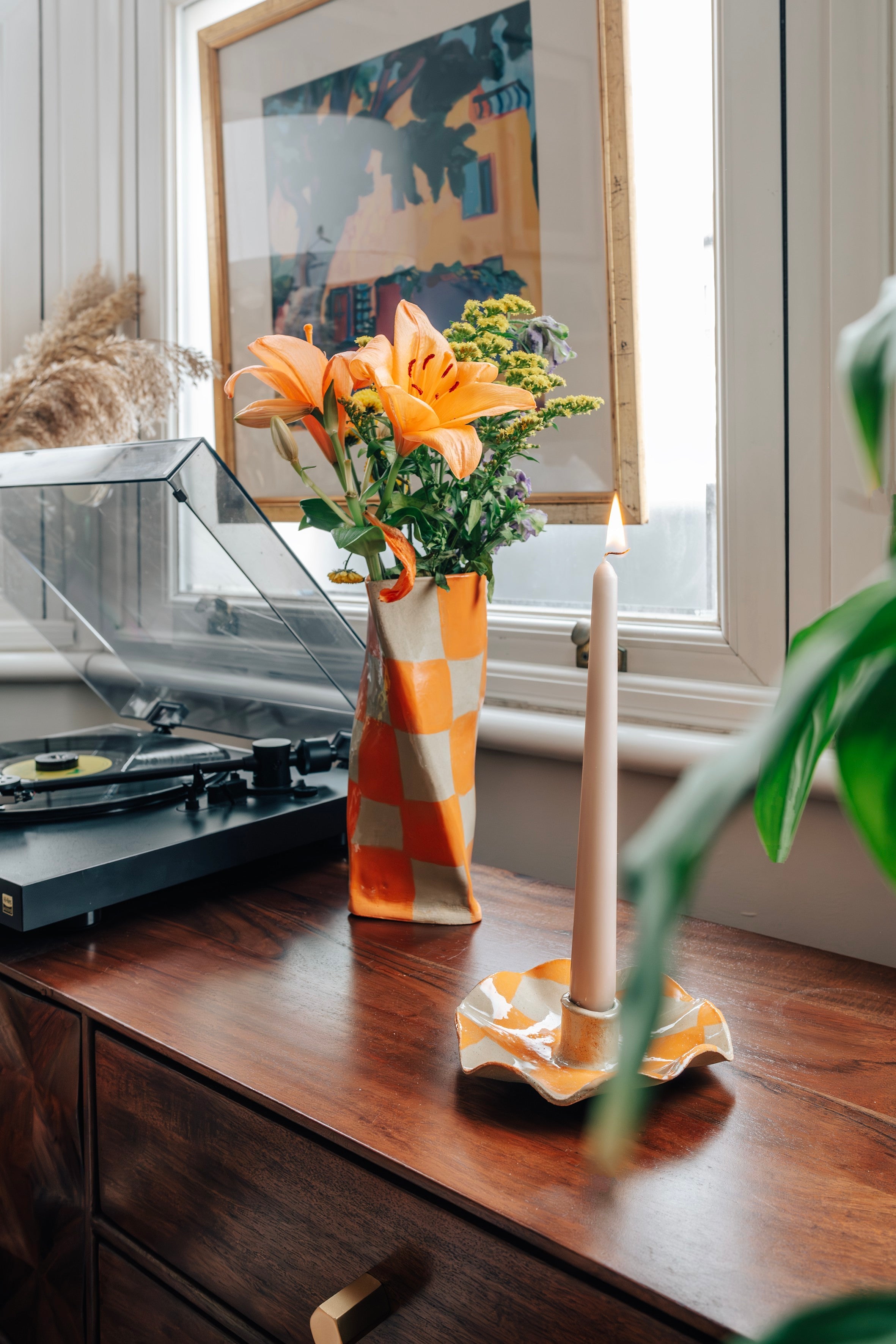 Orange Check Twist Vase