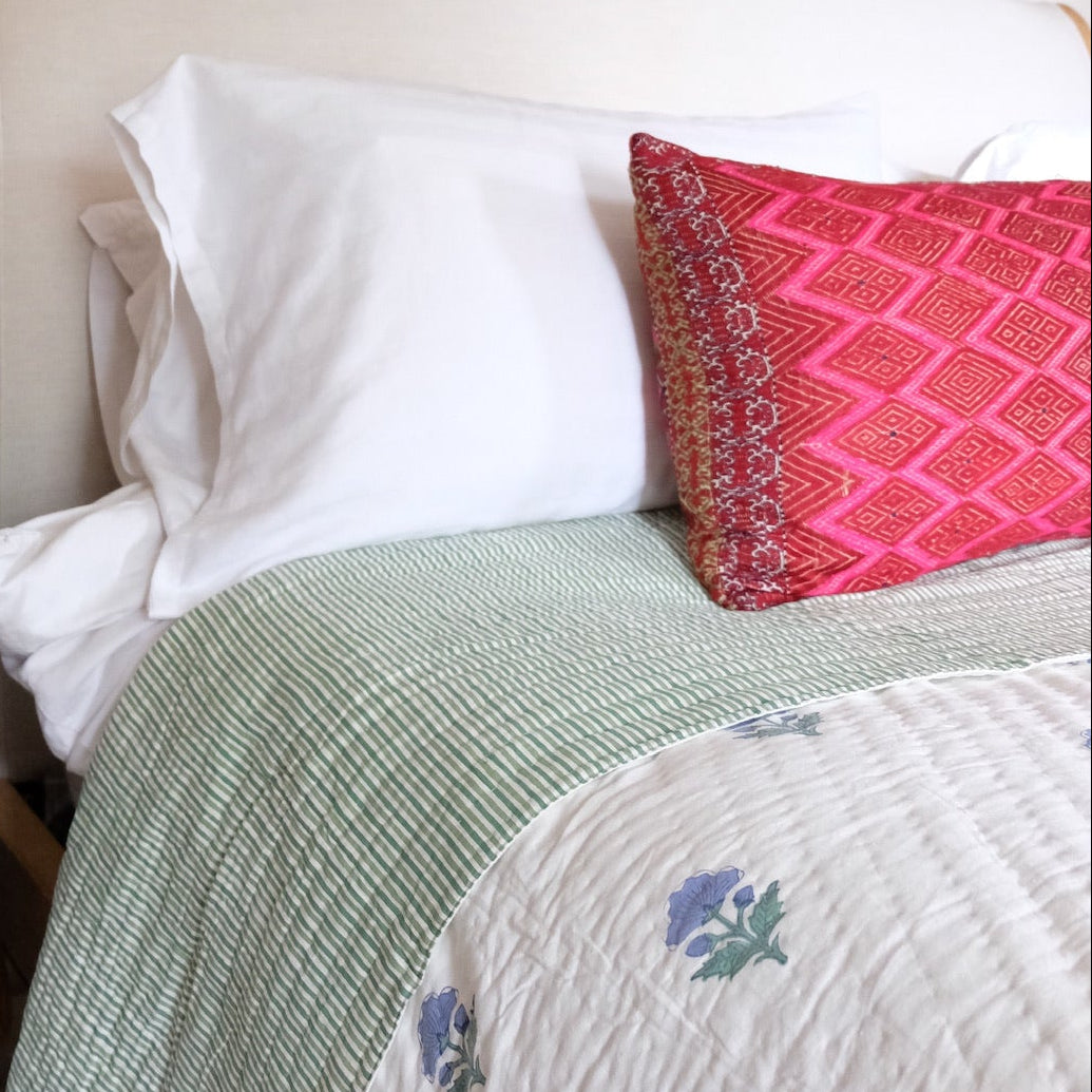 Blue Floral Summer Pique Bed Quilt