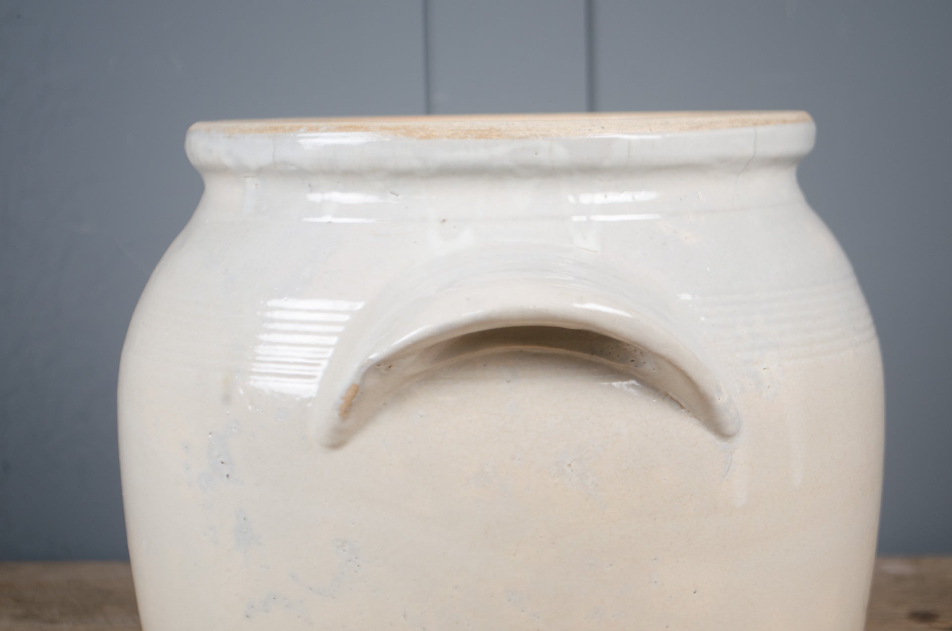 Large French Grey Glazed Stoneware Confit Jar