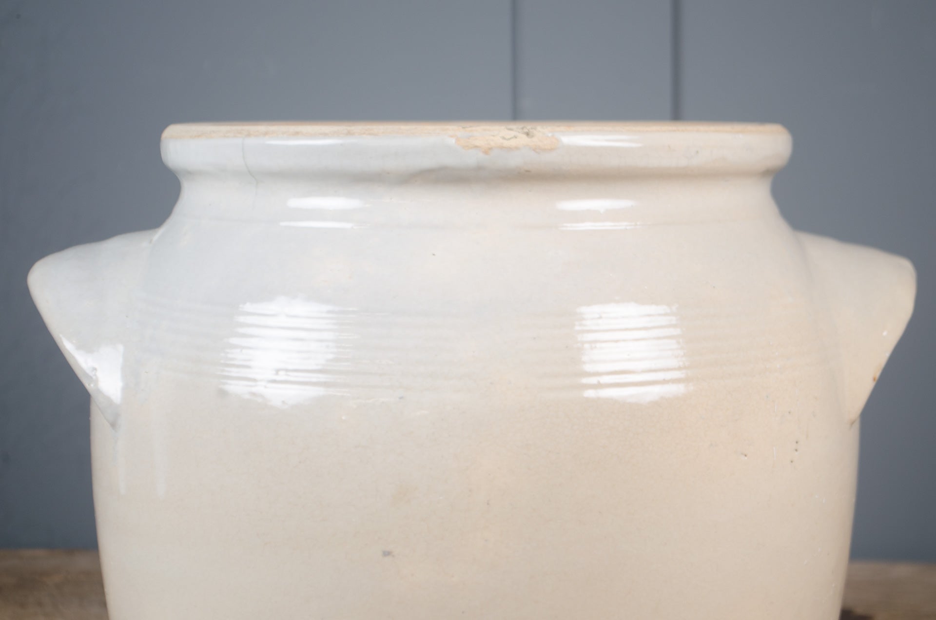 Large French Grey Glazed Stoneware Confit Jar