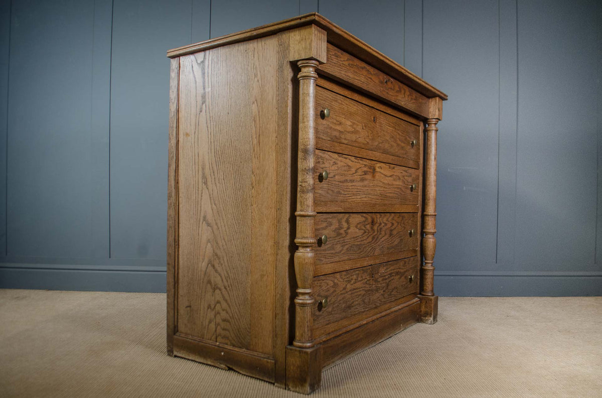 Antique French Solid Oak Column Chest of Drawers