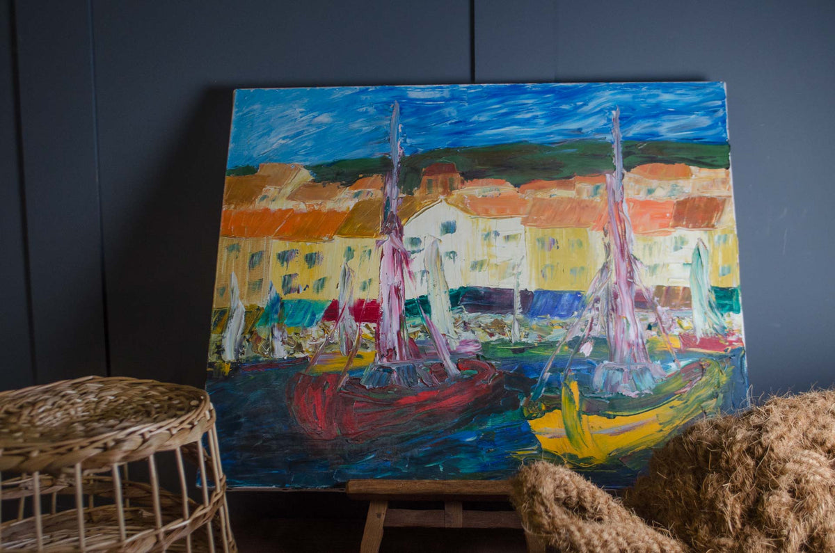 Harbour & Fishing Boats Oil Painting on Canvas