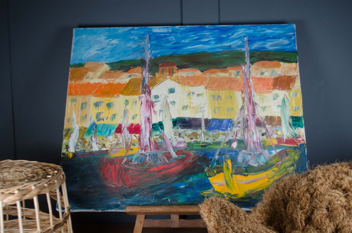Harbour & Fishing Boats Oil Painting on Canvas