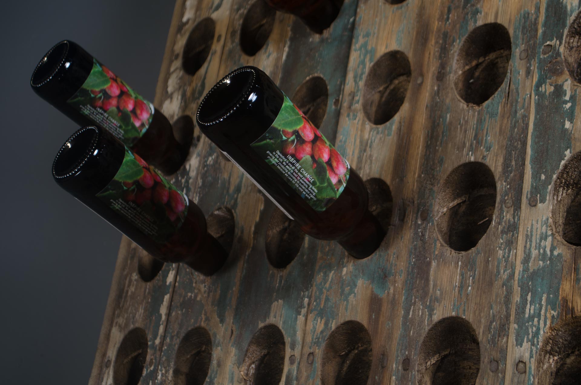 Reclaimed wine bottle riddler stands