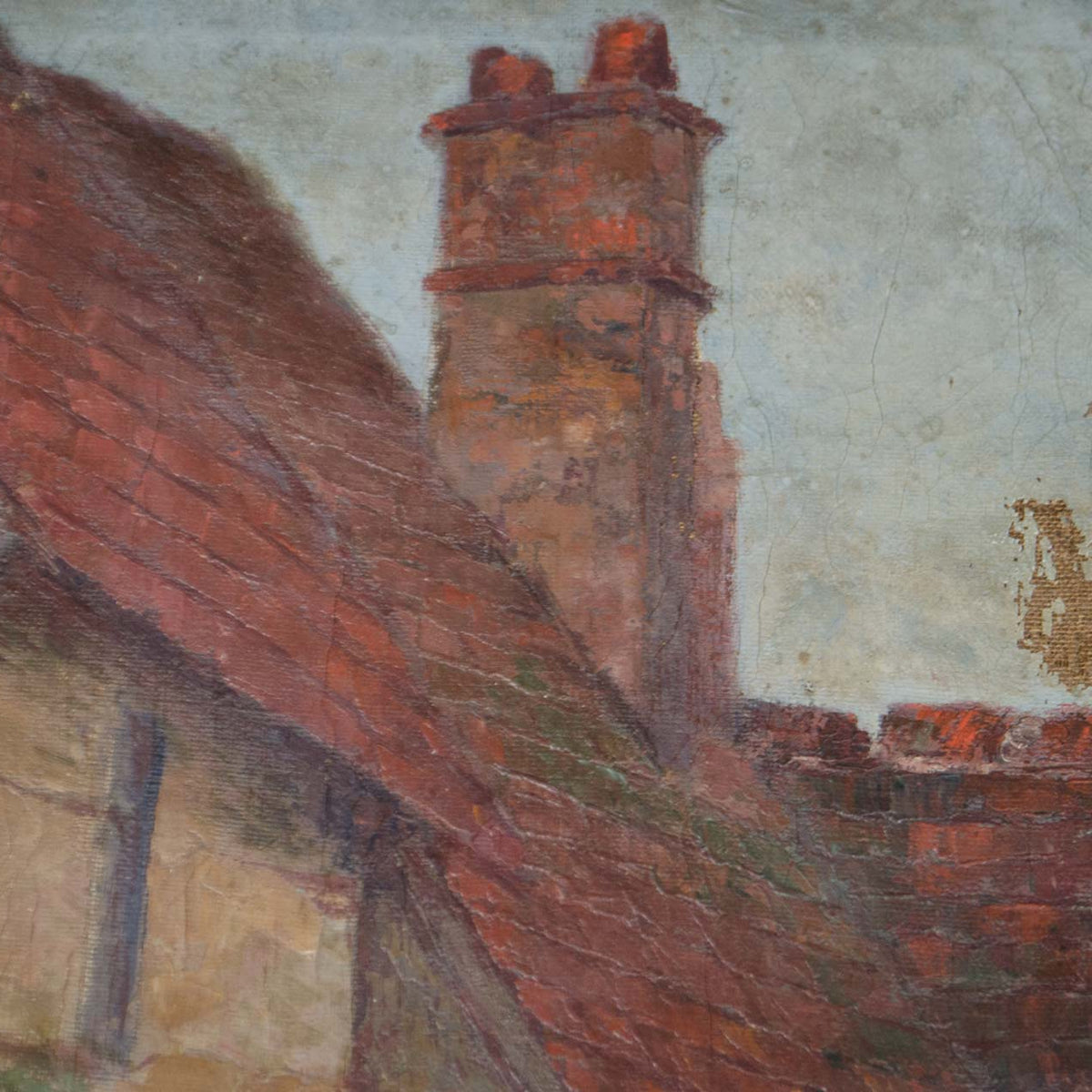 French Street Scene Oil Painting in Oak Frame