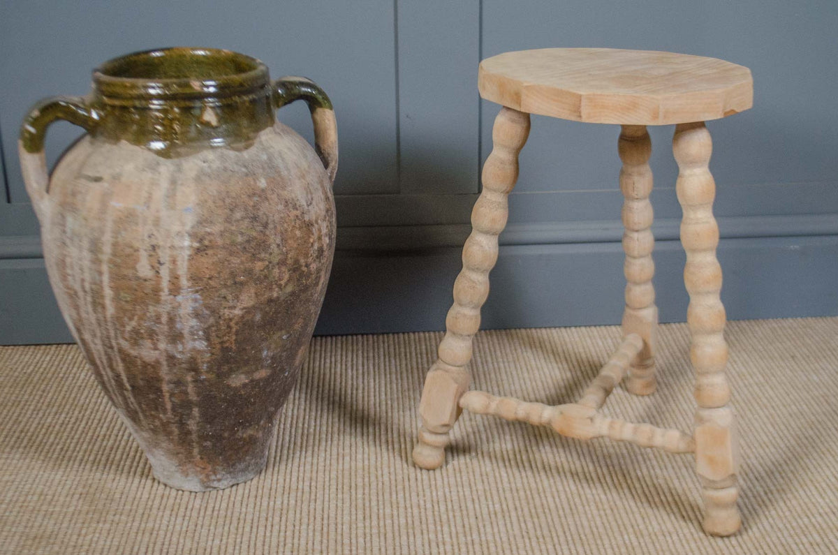 Pale Wood Bobbin Stool with Octagonal Top