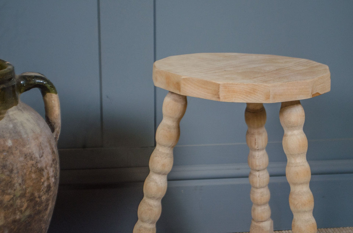 Pale Wood Bobbin Stool with Octagonal Top