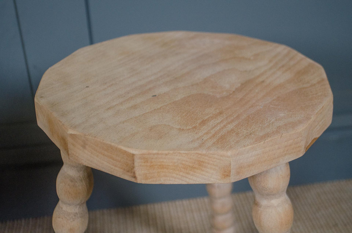 Pale Wood Bobbin Stool with Octagonal Top