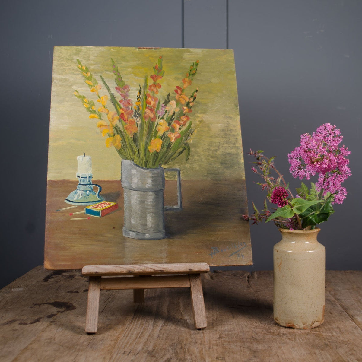 Original French Still Life Oil Painting on Board