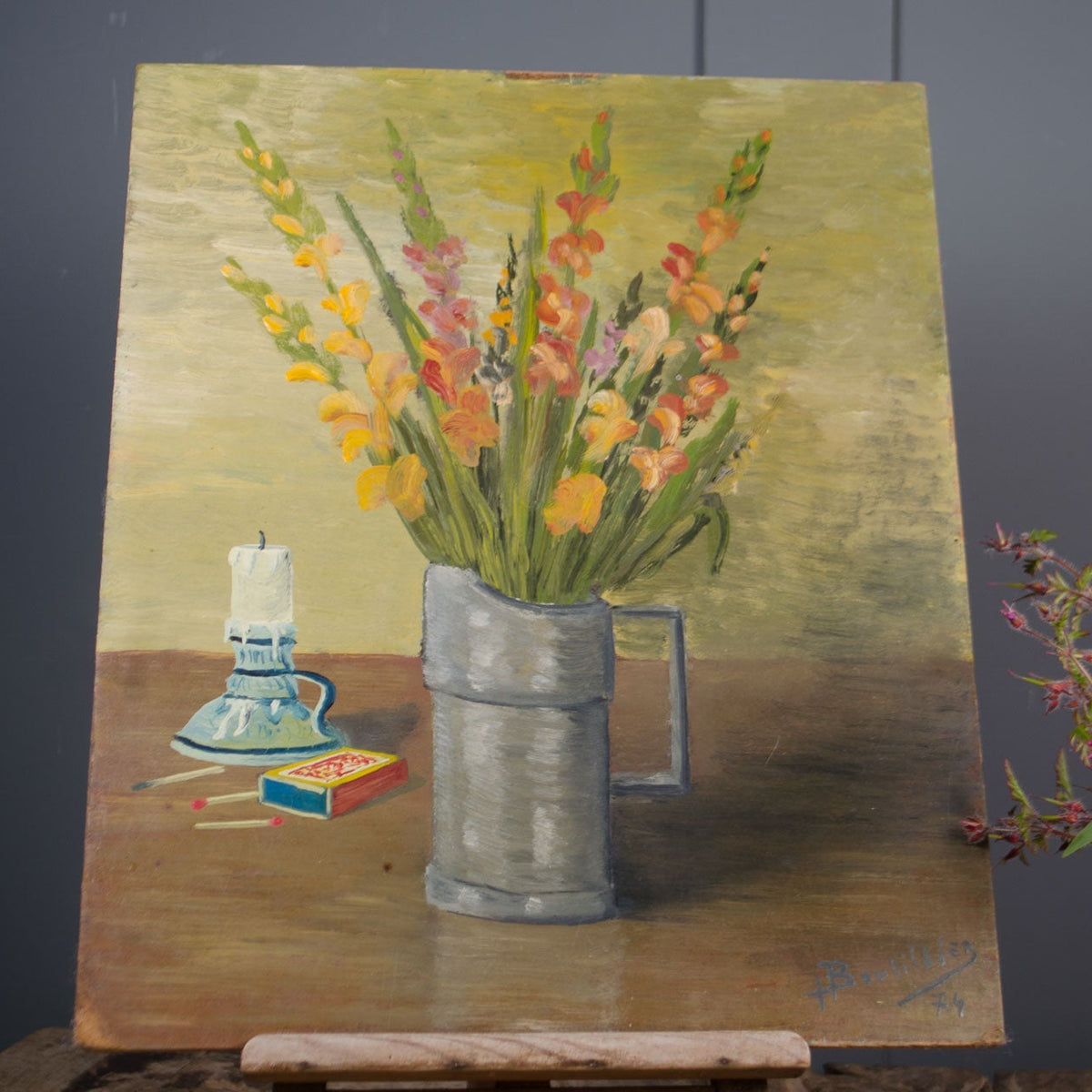 Original French Still Life Oil Painting on Board