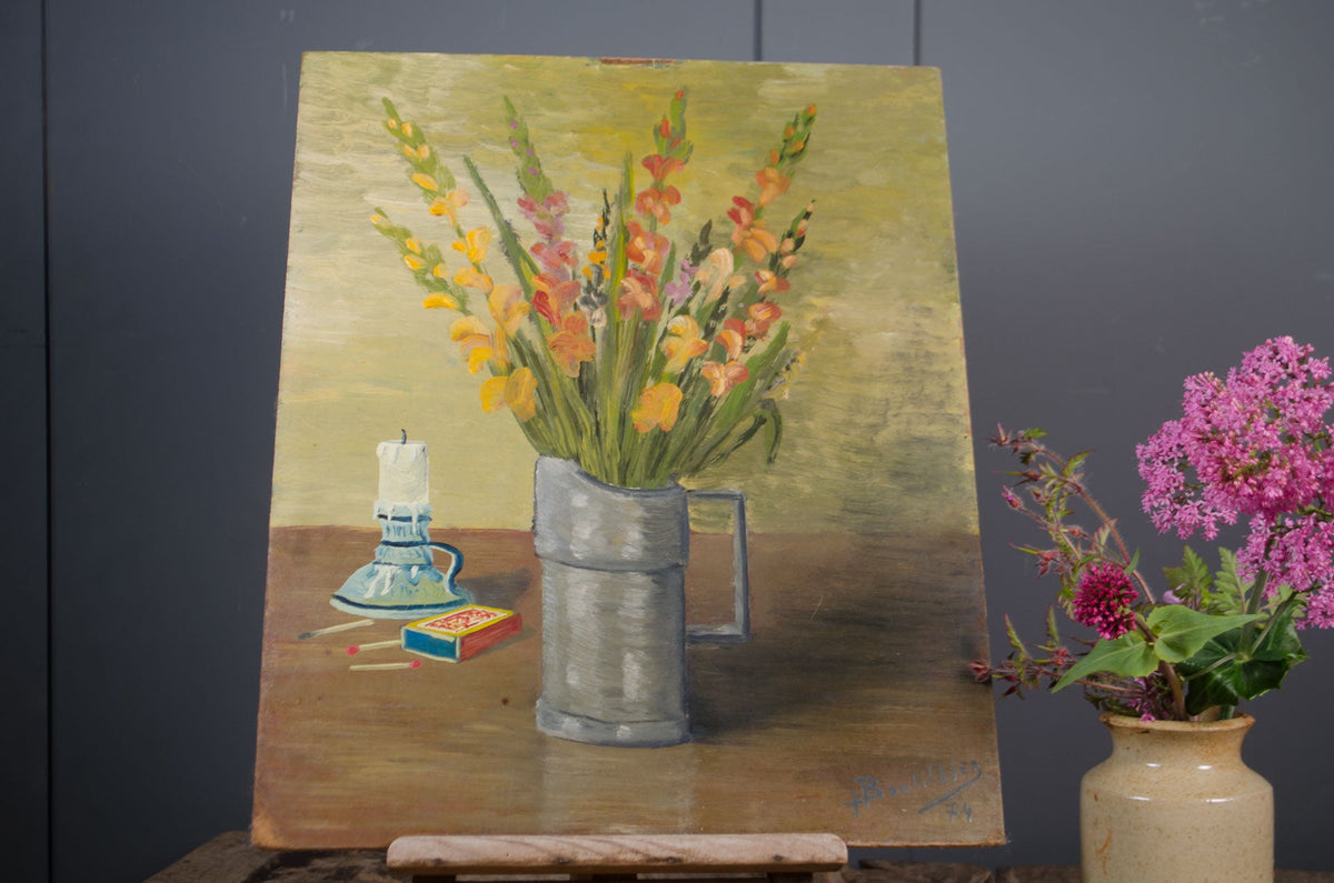 Original French Oil on Board - Still life