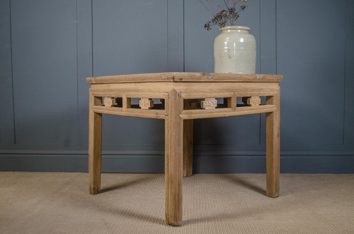 Small Chinese Elm Coffee Table with carved Apron