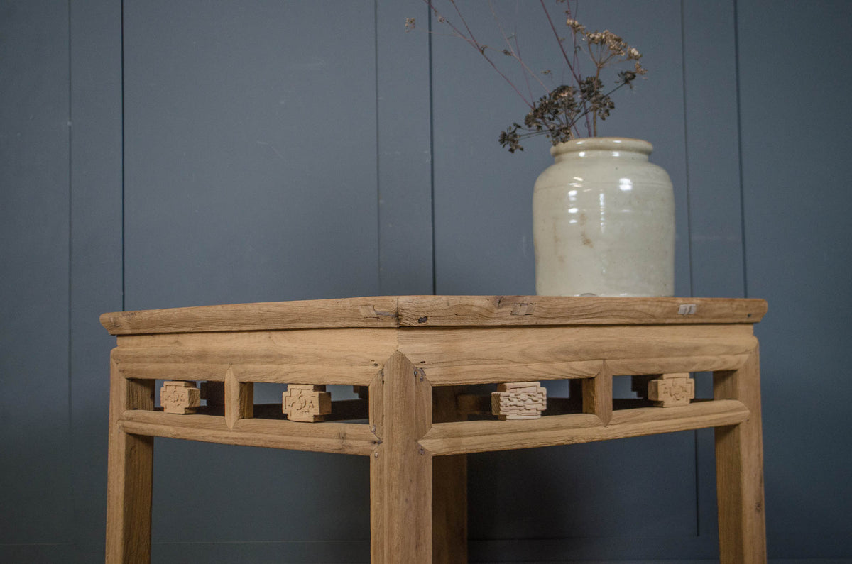 Small Chinese Elm Coffee Table with carved Apron