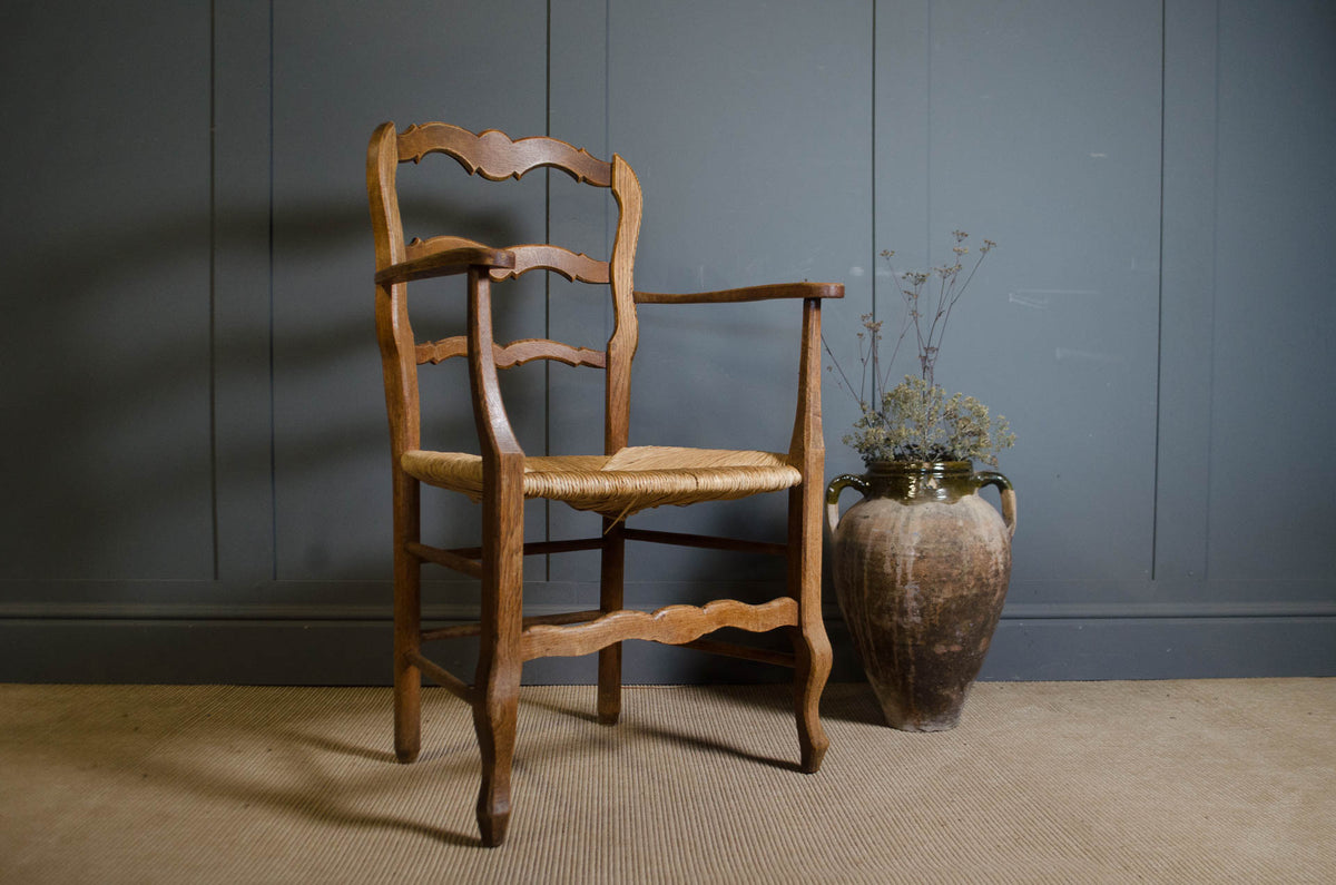 Oak Rush Seat Carver Chair