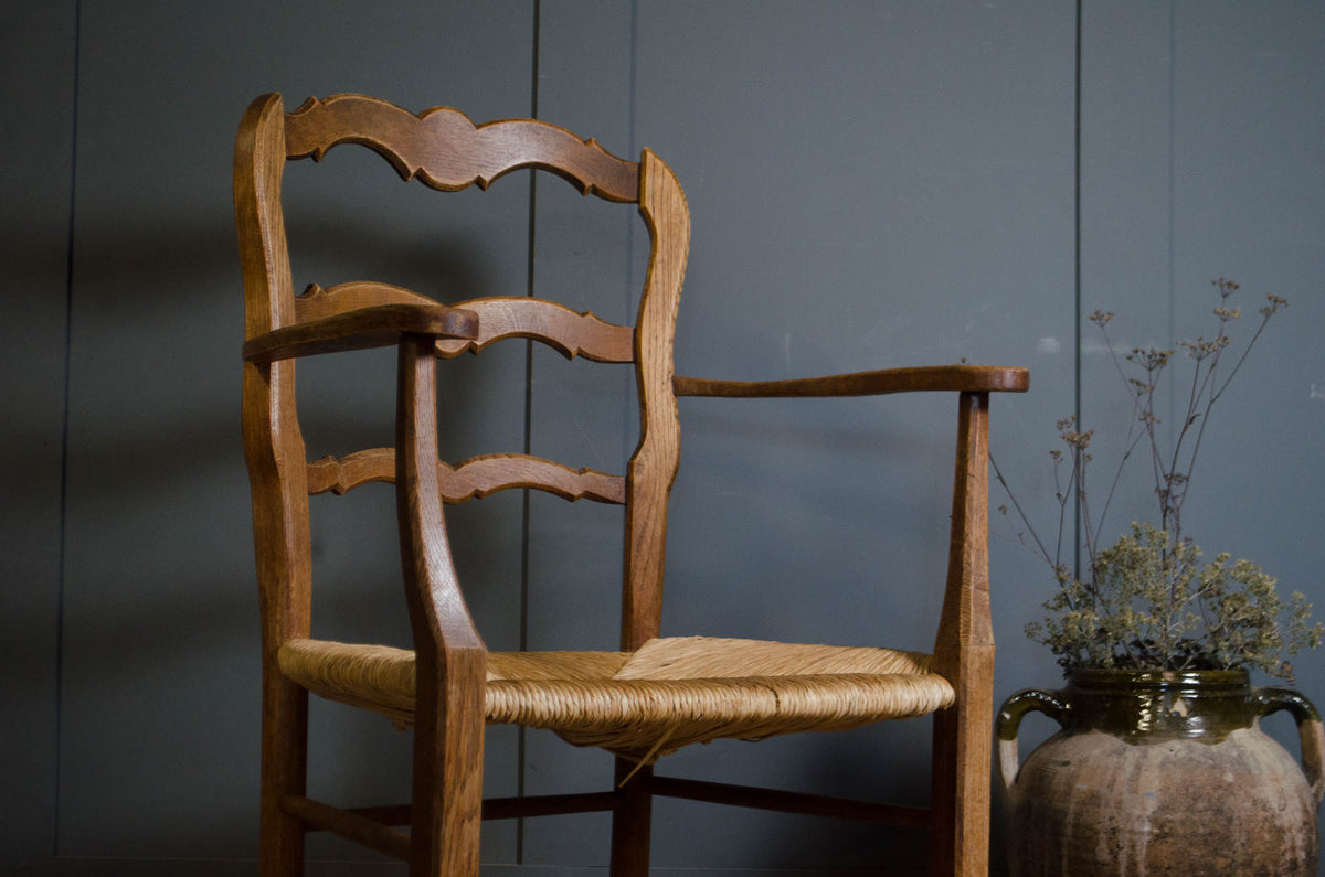 Oak Rush Seat Carver Chair