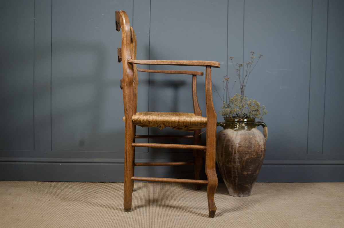 Oak Rush Seat Carver Chair