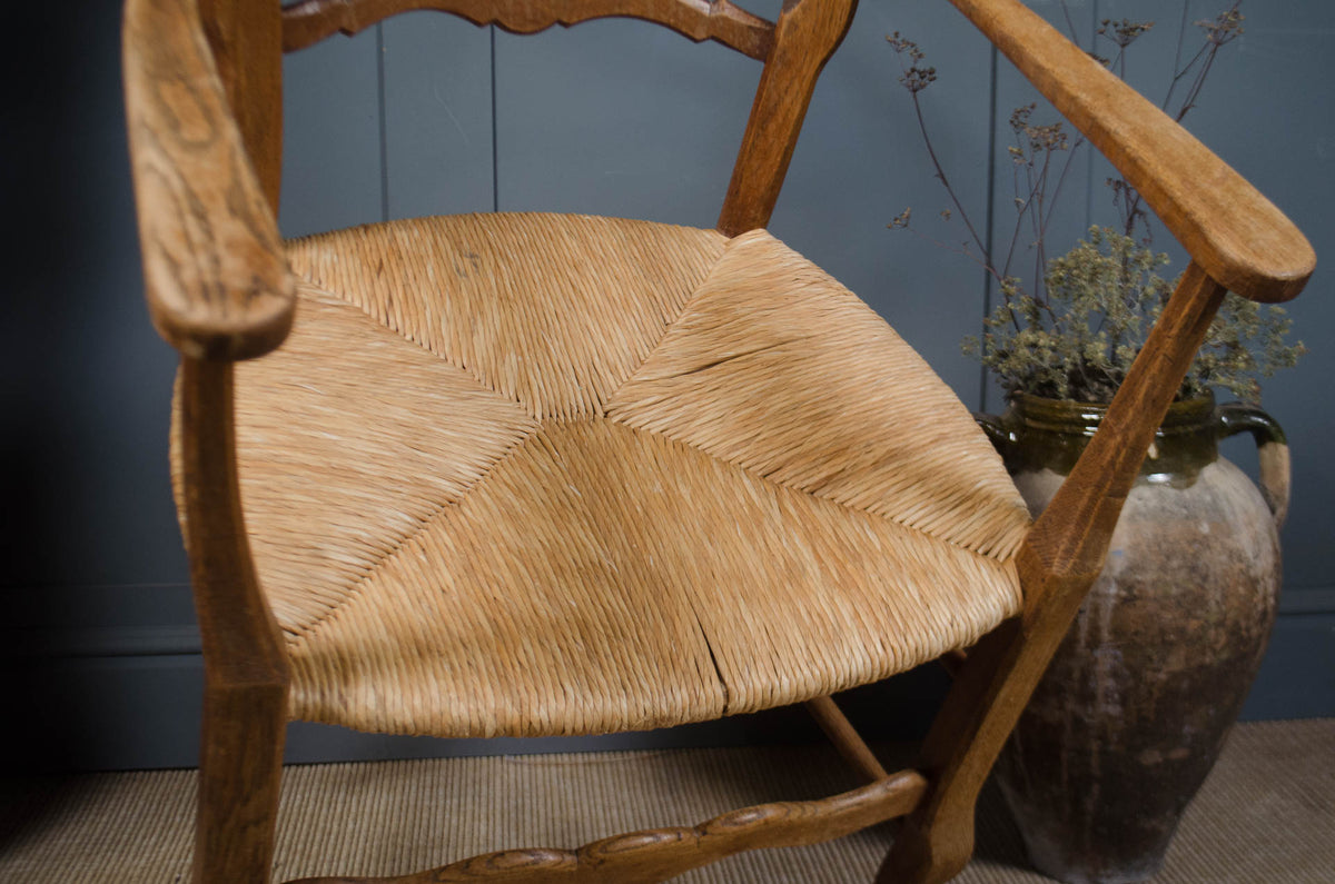 Oak Rush Seat Carver Chair