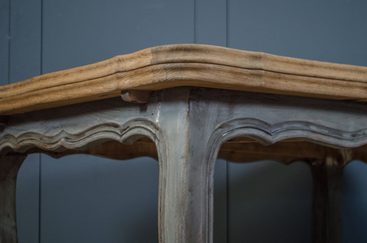 French Extending Oak Parquet Dining Table & Six Rush Seat Chairs