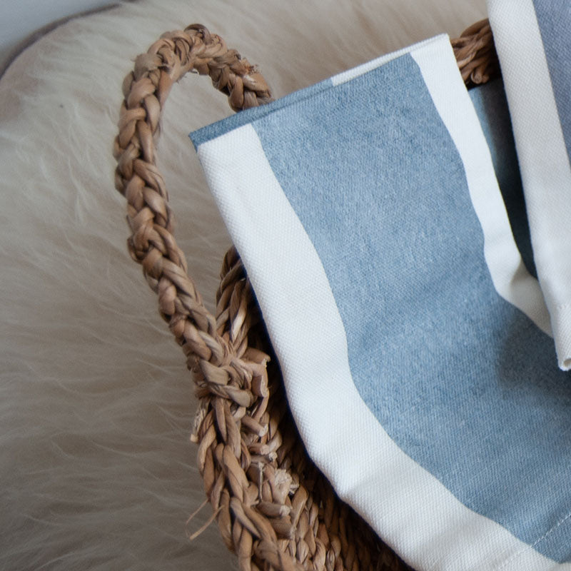 Blue Wide Striped Linen Napkin: 4 Set