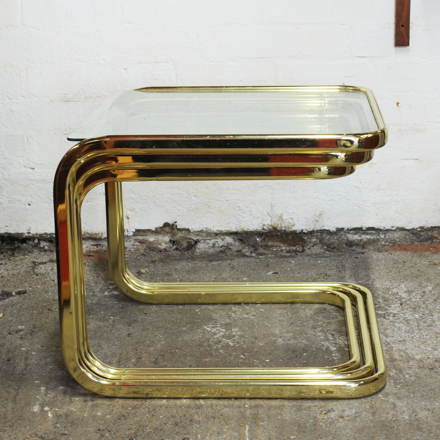 Vintage Mid-Century Modern Brass Smoked Glass Nesting Tables attributed to Milo Baughman, 1970s