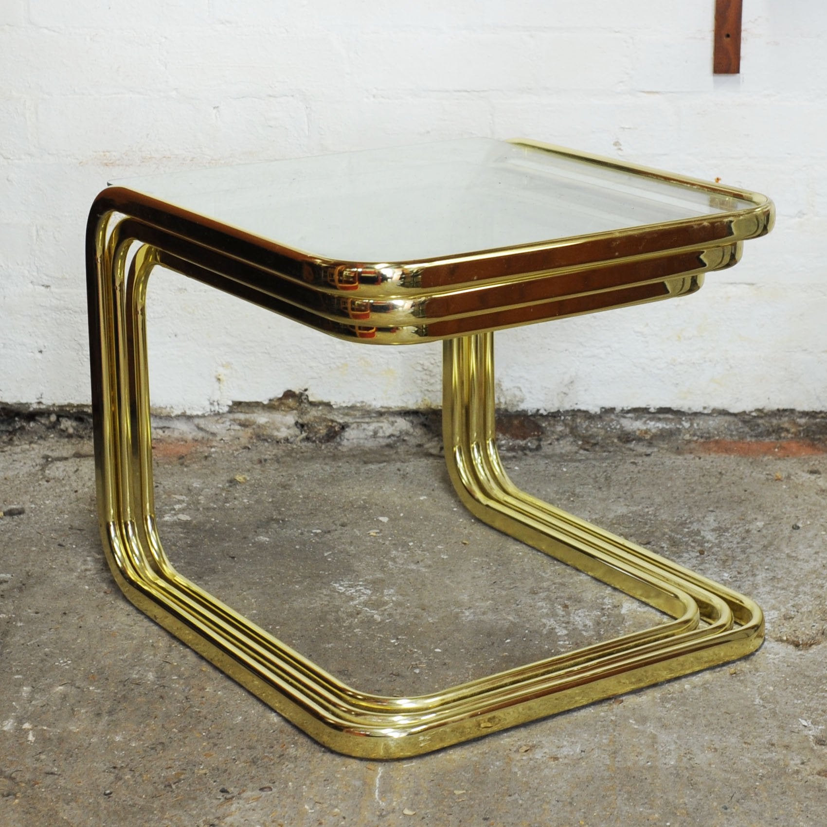 Vintage Mid-Century Modern Brass Smoked Glass Nesting Tables attributed to Milo Baughman, 1970s