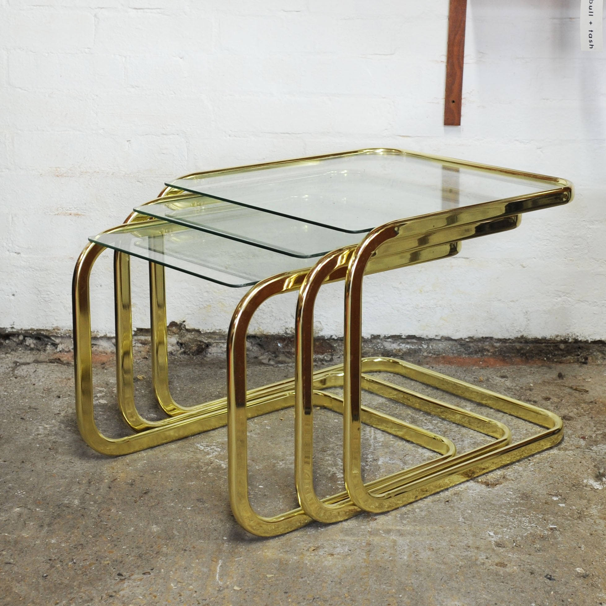 Vintage Mid-Century Modern Brass Smoked Glass Nesting Tables attributed to Milo Baughman, 1970s