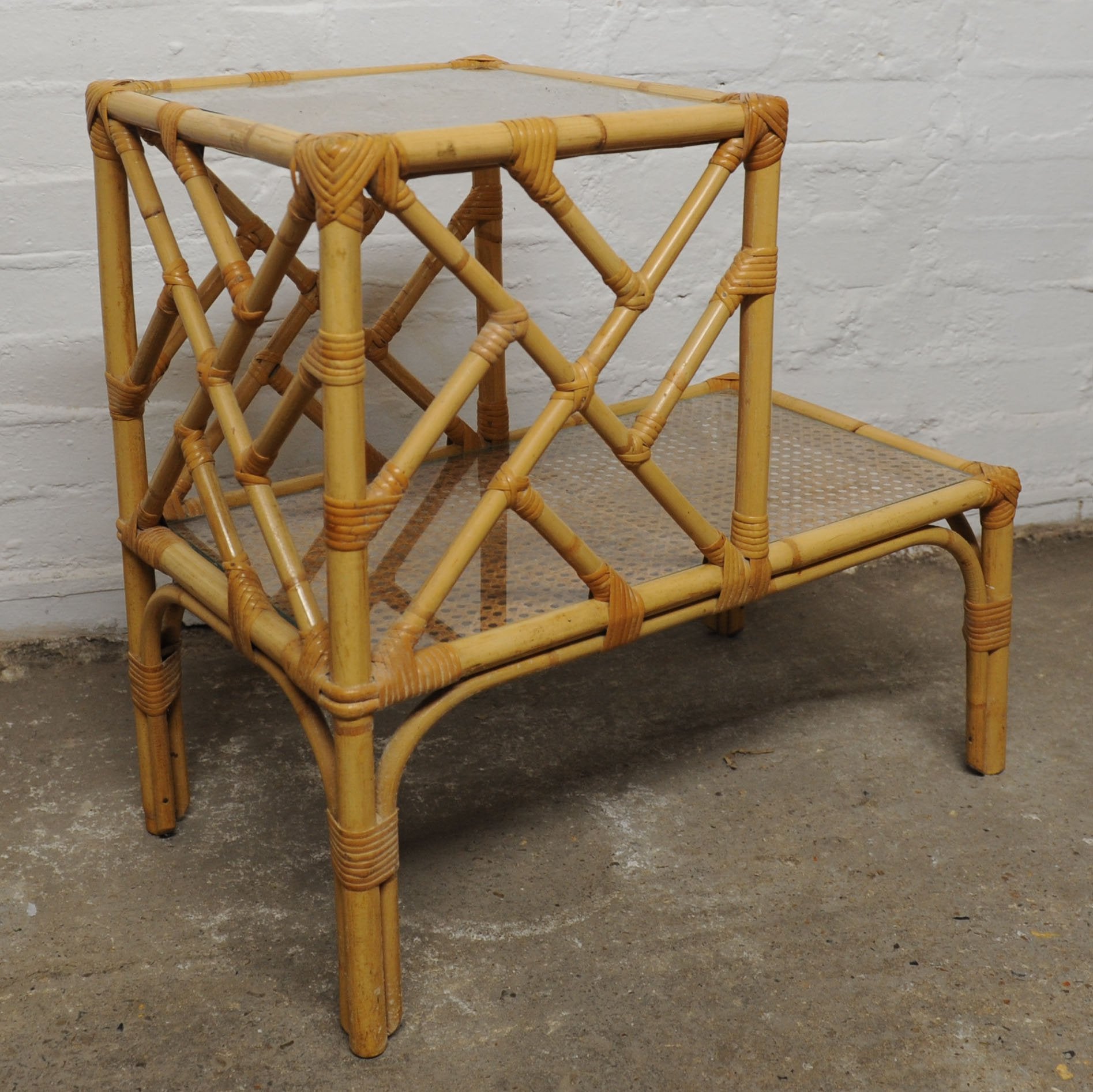 Vintage Bamboo and Cane Bedside Table, 1980s