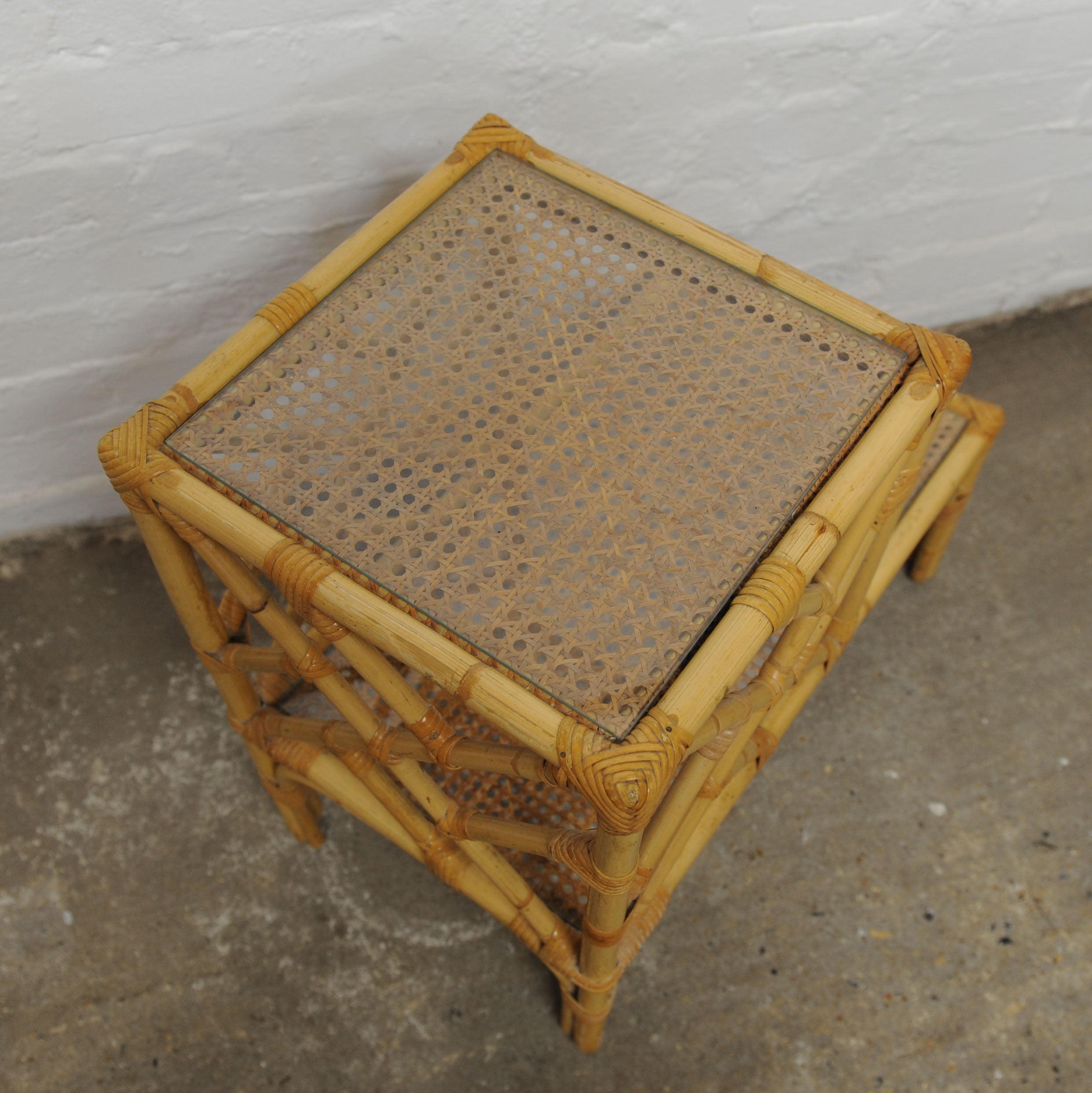 Vintage Bamboo and Cane Bedside Table, 1980s