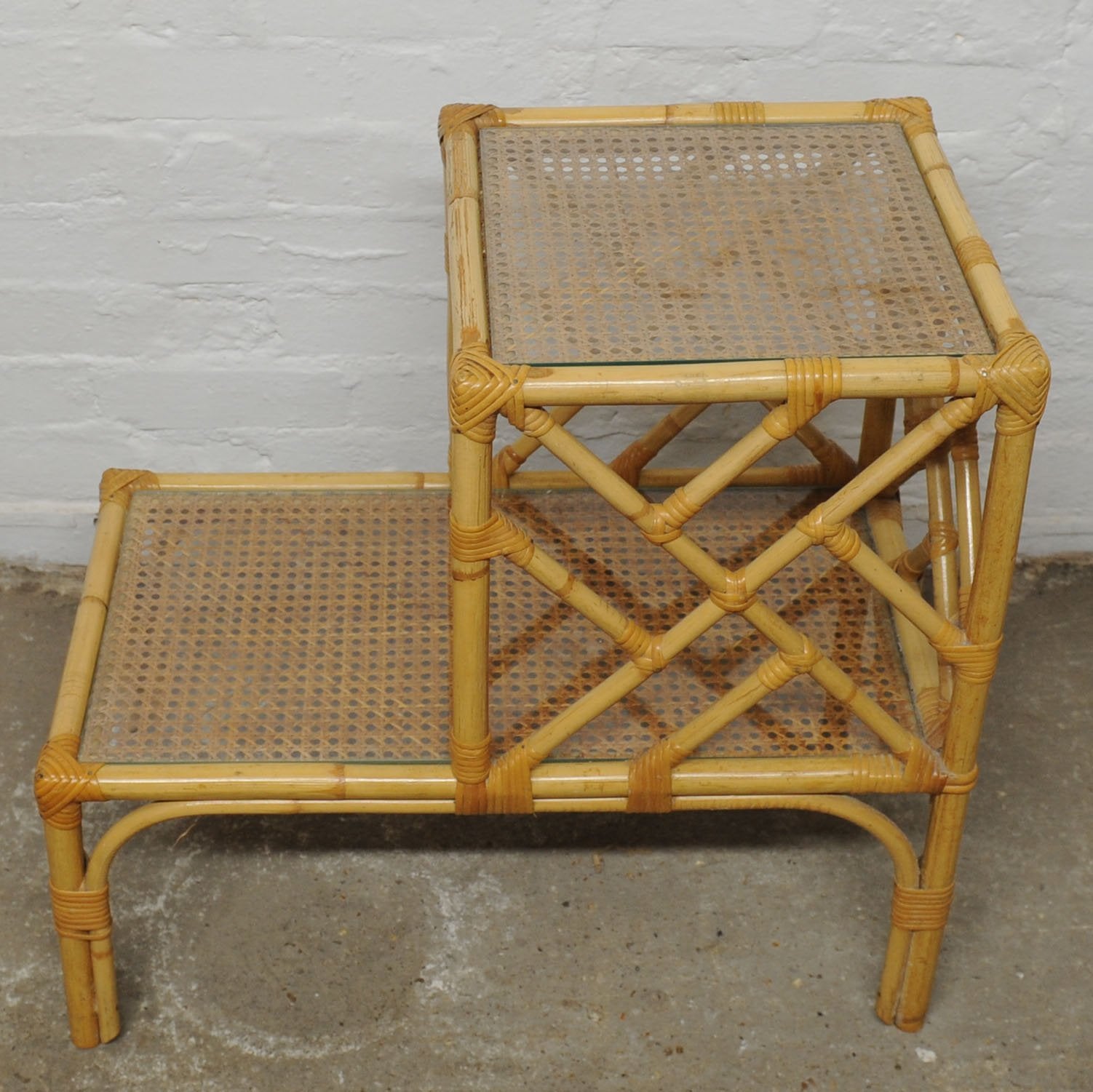 Vintage Bamboo and Cane Bedside Table, 1980s