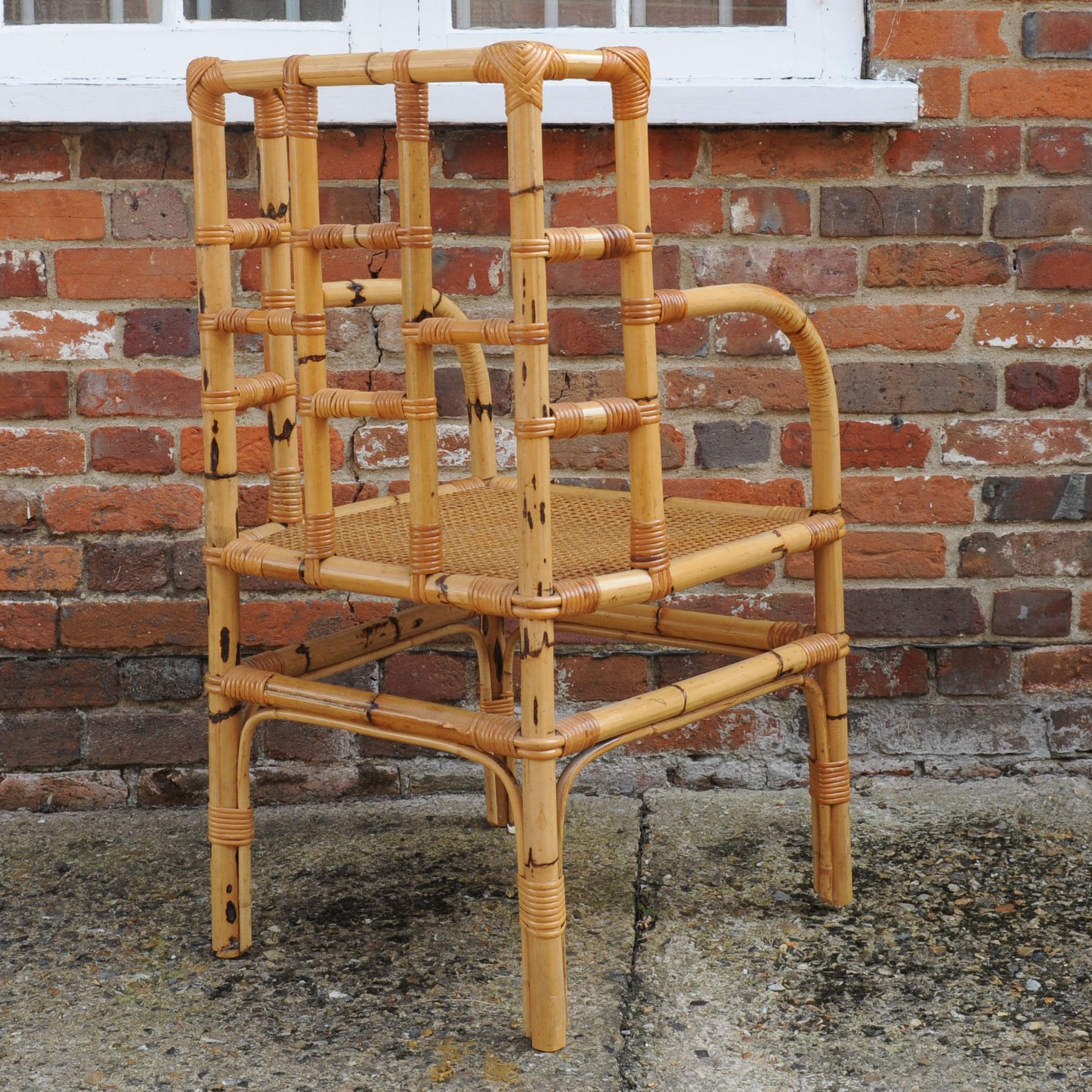 Vintage Bamboo High Back Armchair, 1970s