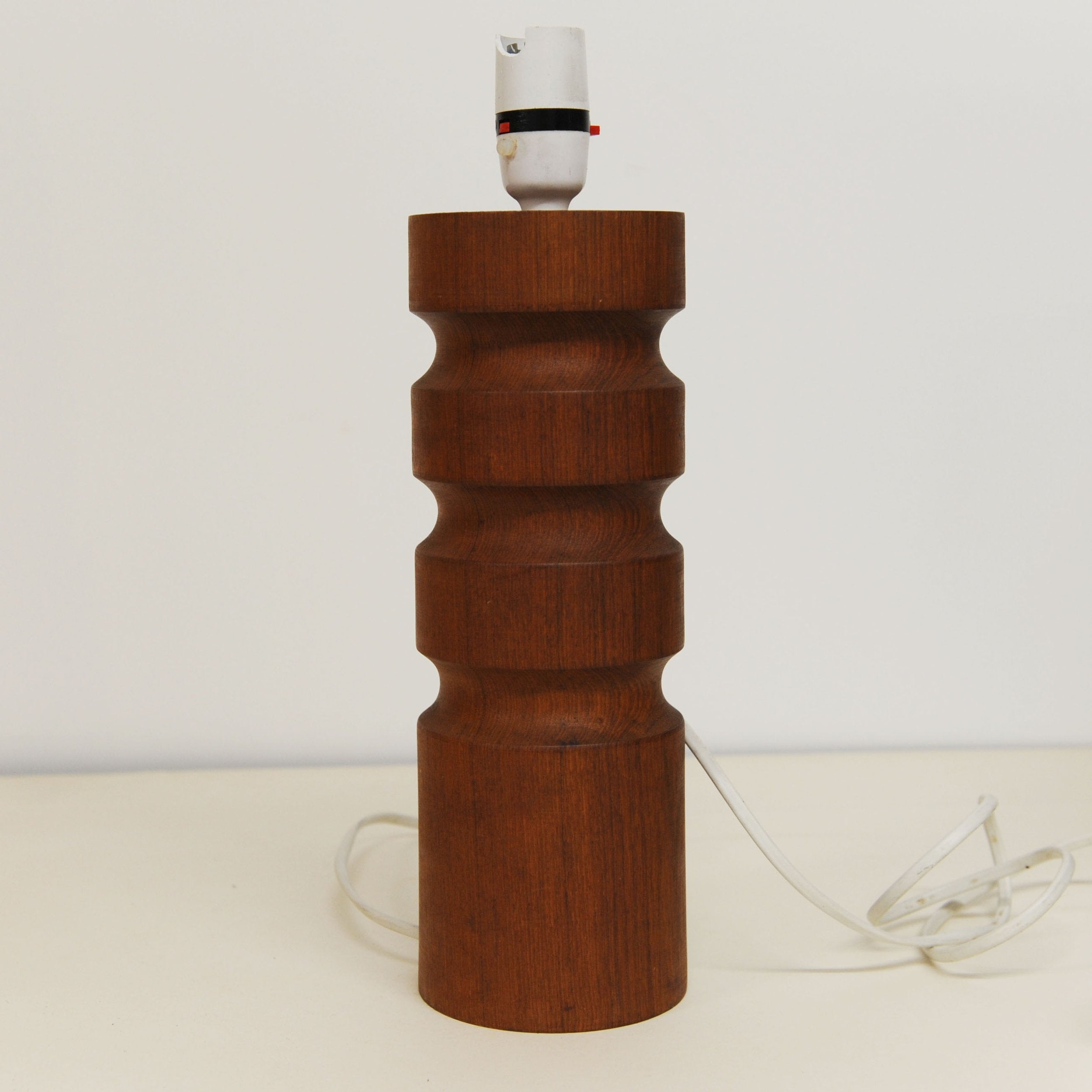 Vintage Teak Turned Table Lamp by BHS, 1980s