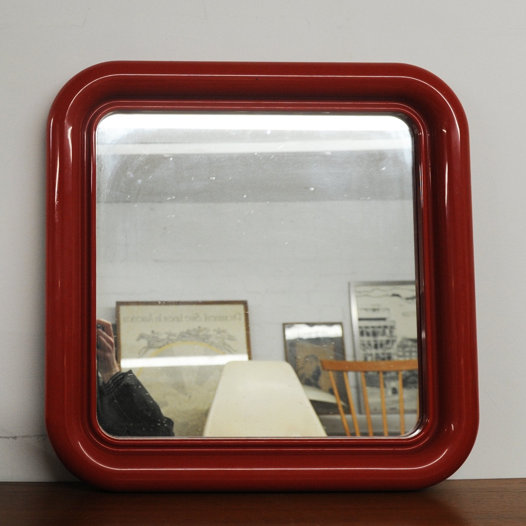 Vintage Red Plastic Wall Mirror by Crayonne, 1970s