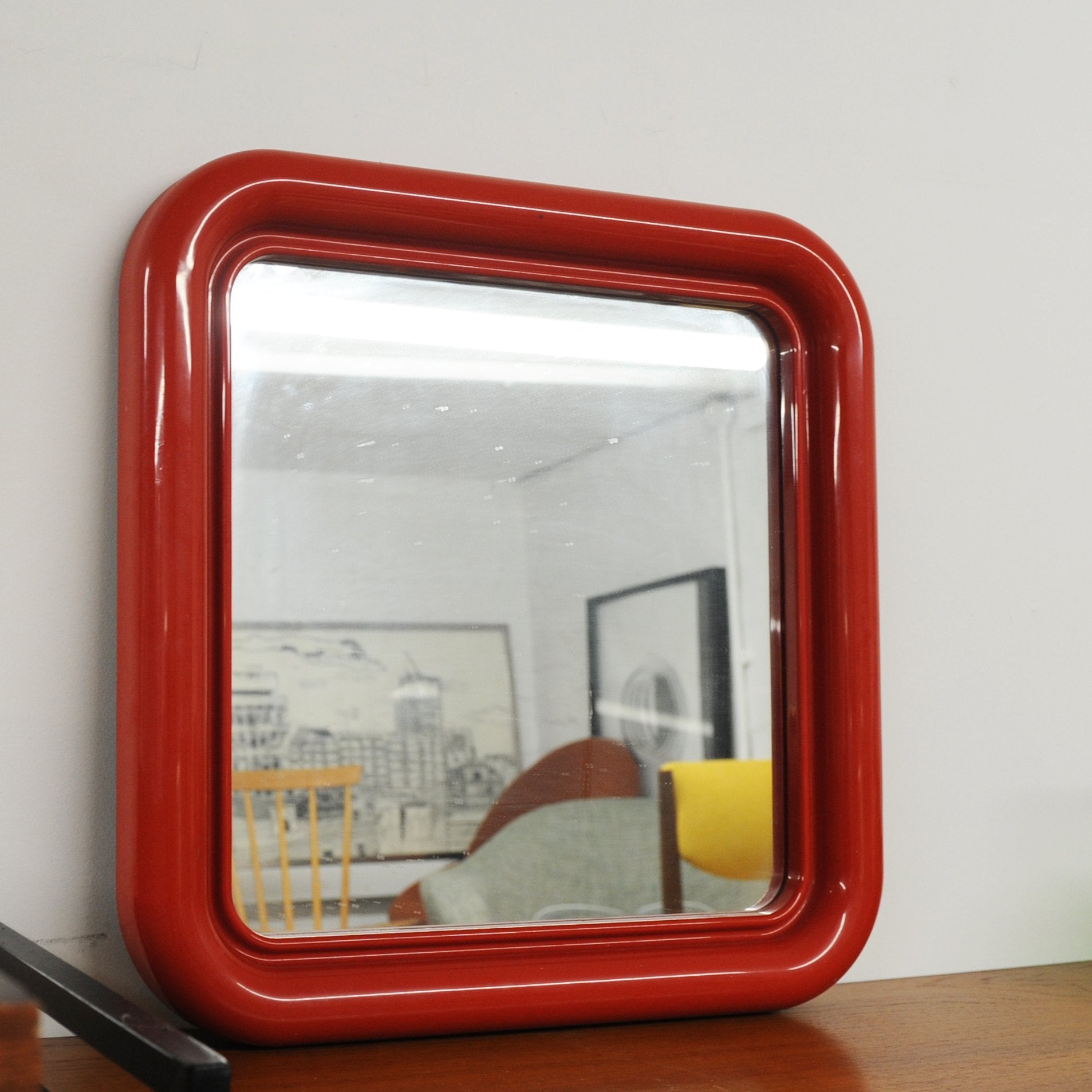 Vintage Red Plastic Wall Mirror by Crayonne, 1970s