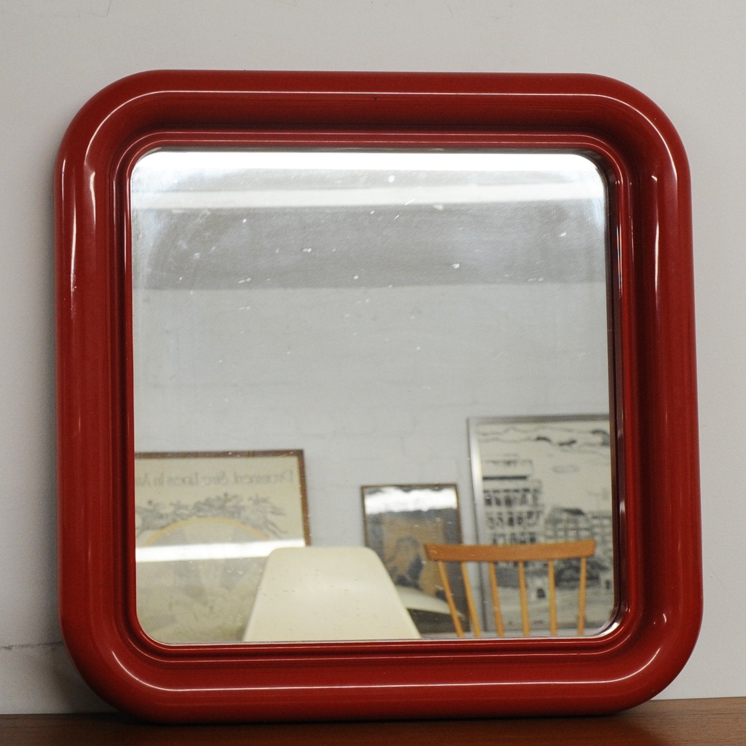 Vintage Red Plastic Wall Mirror by Crayonne, 1970s