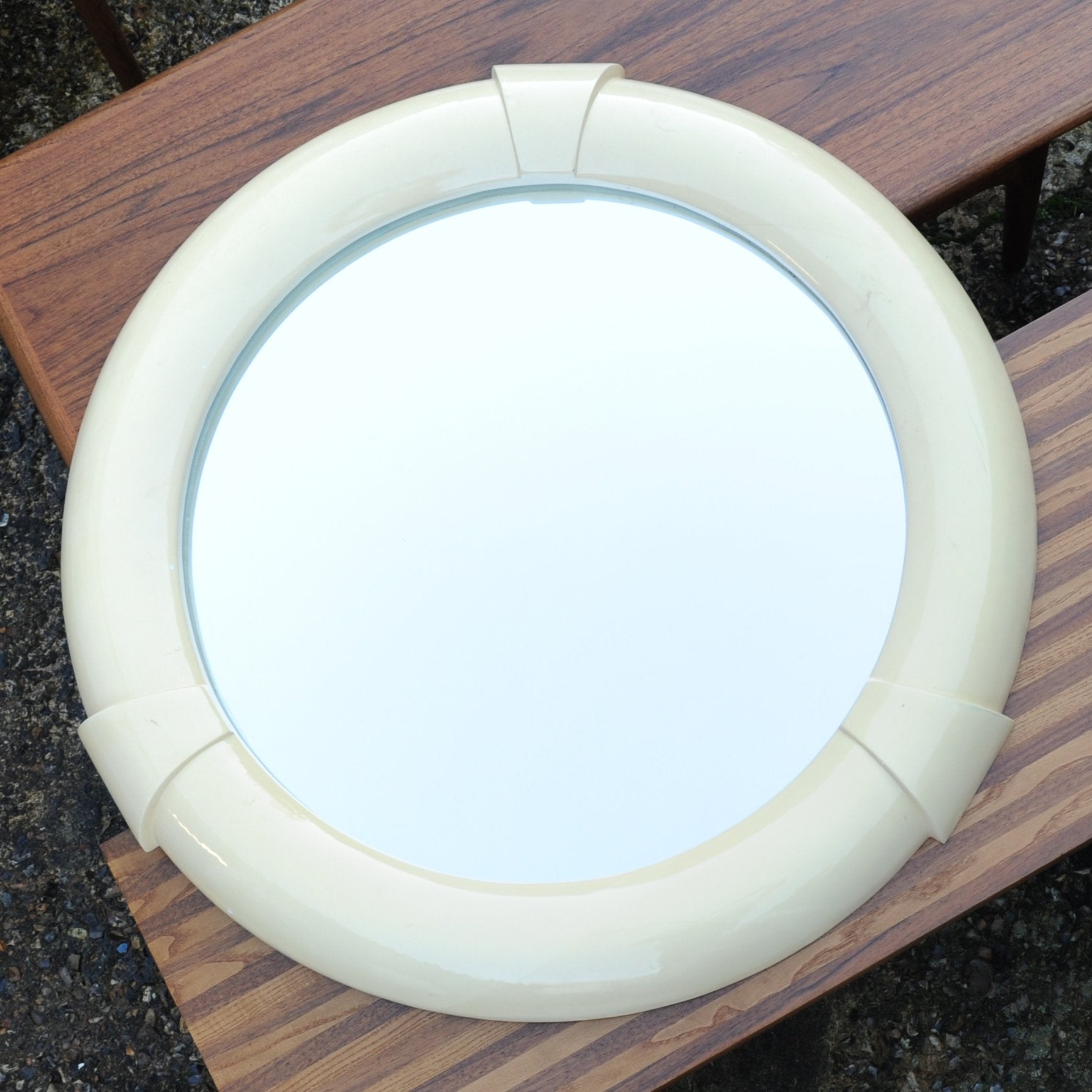 Vintage Mid-Century Large Round Mirror with Three Decorative Sections, 1970s