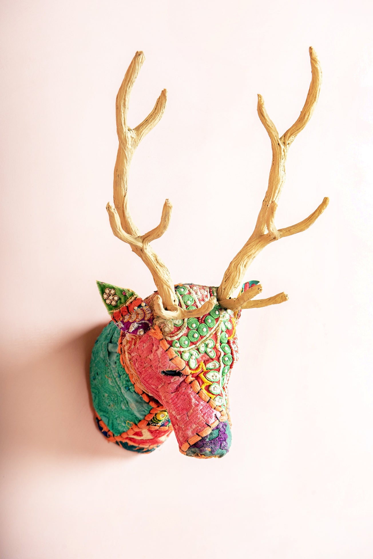 Embroidered Patchwork Stag Wall Plaque
