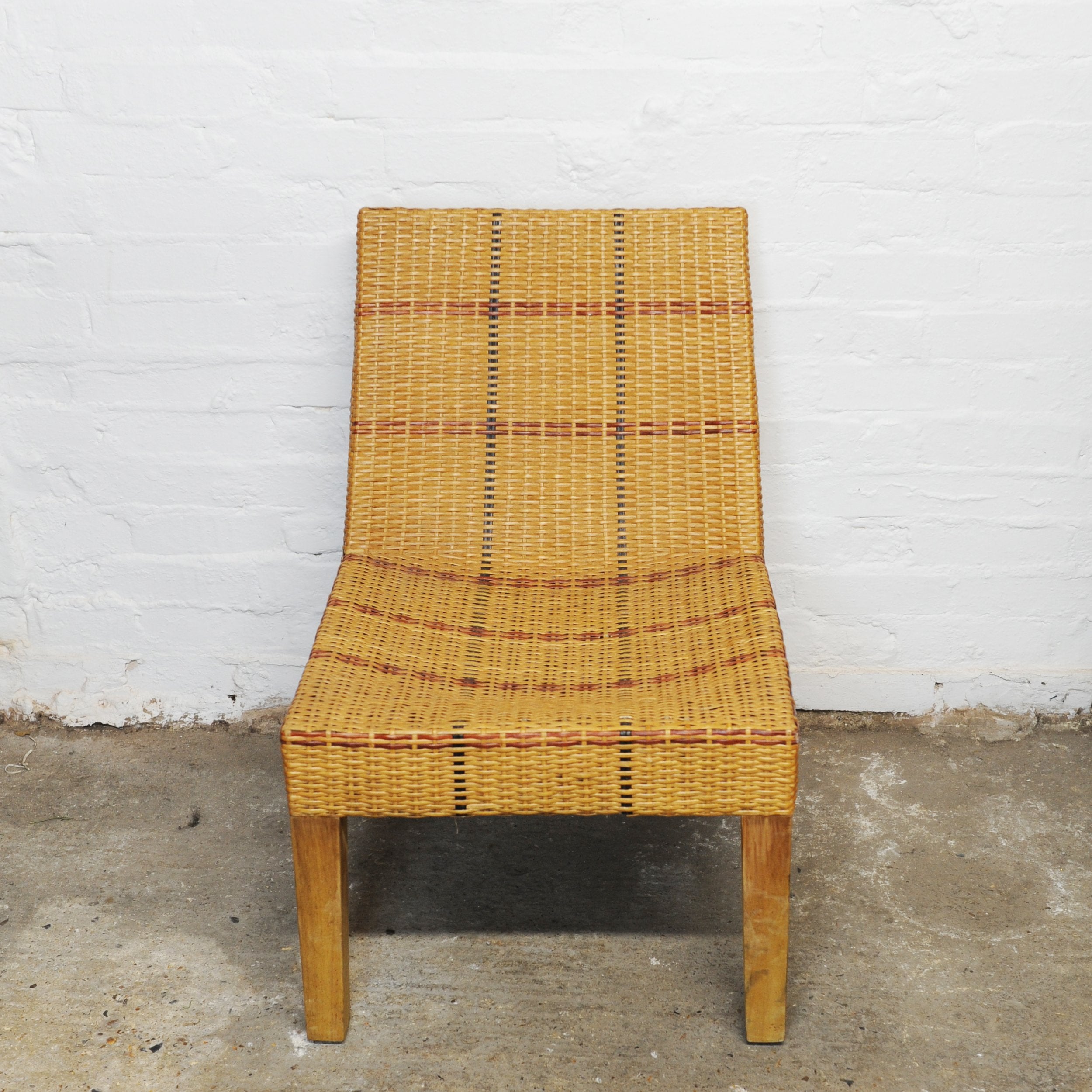 Vintage French Tri-Tone Woven Rattan Chair, 1970s