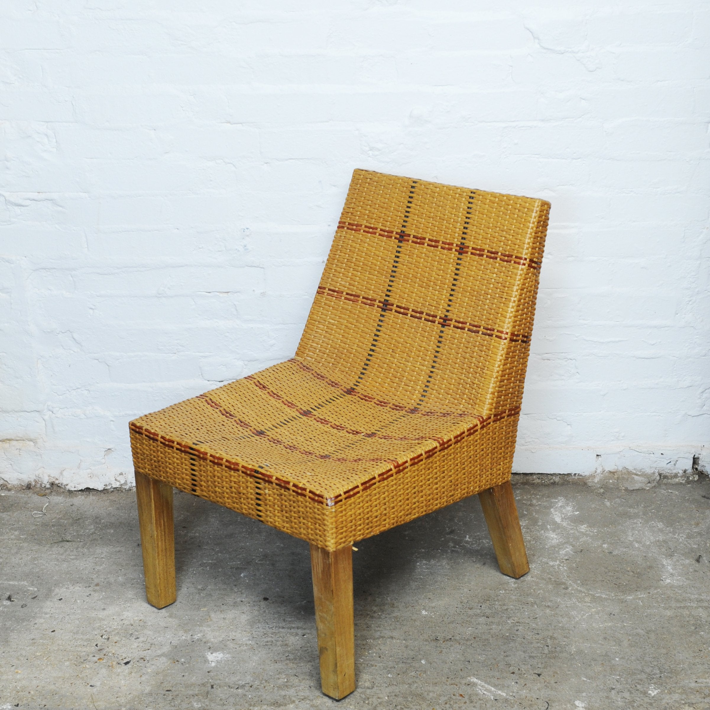 Vintage French Tri-Tone Woven Rattan Chair, 1970s