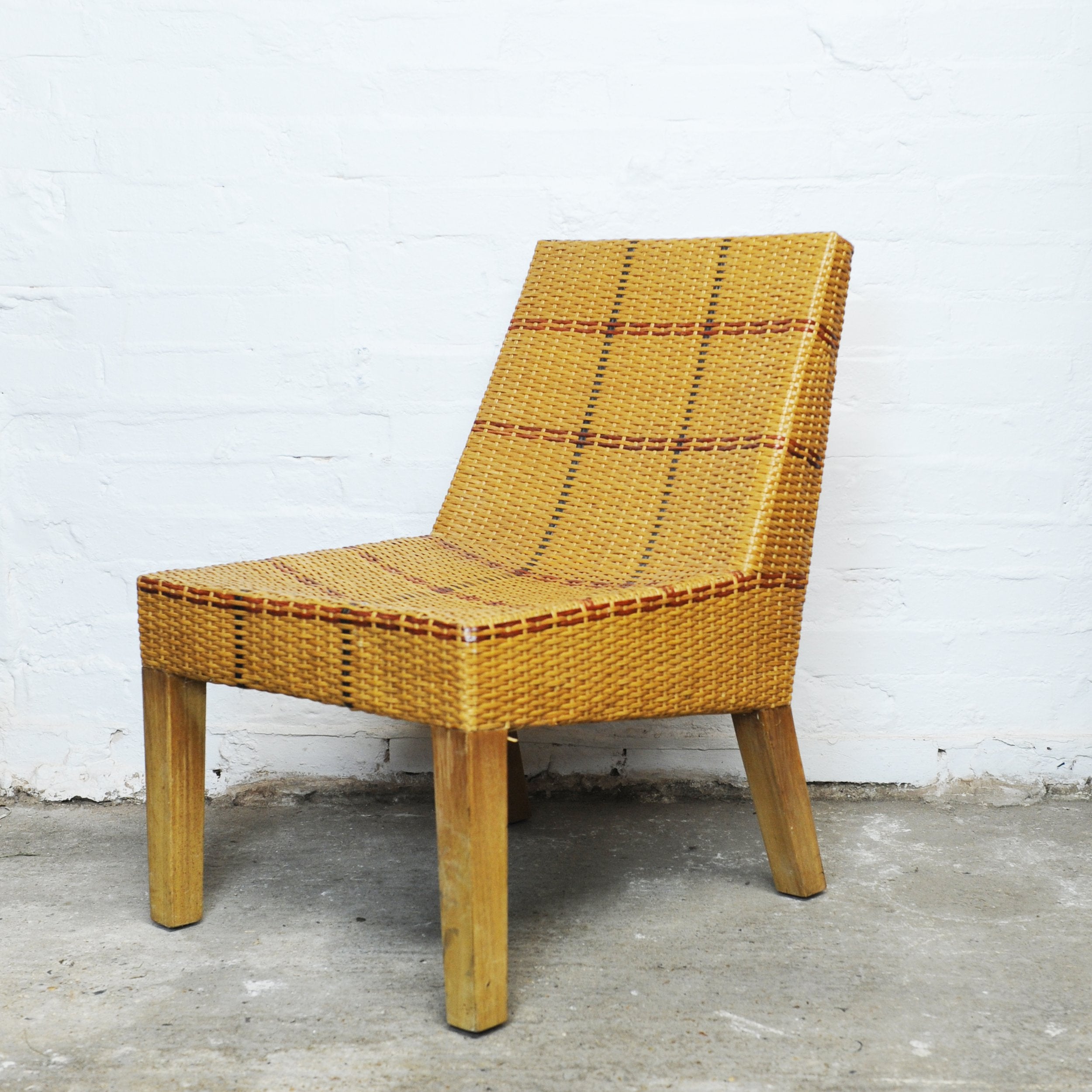 Vintage French Tri-Tone Woven Rattan Chair, 1970s